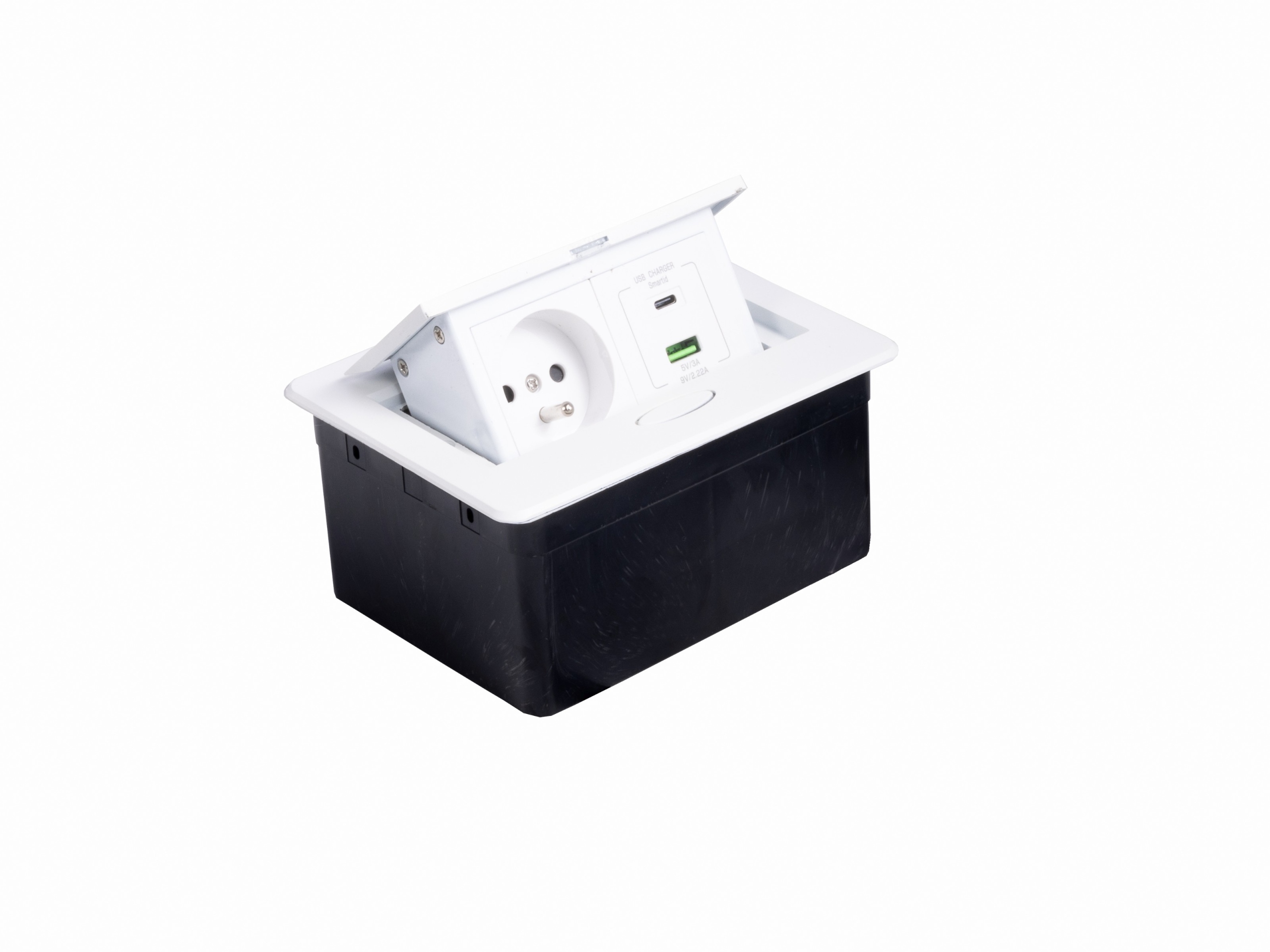 Zásuvka na nábytkovou desku zapuštěná do desky 2x230V 2xUSB Modulbox bílá