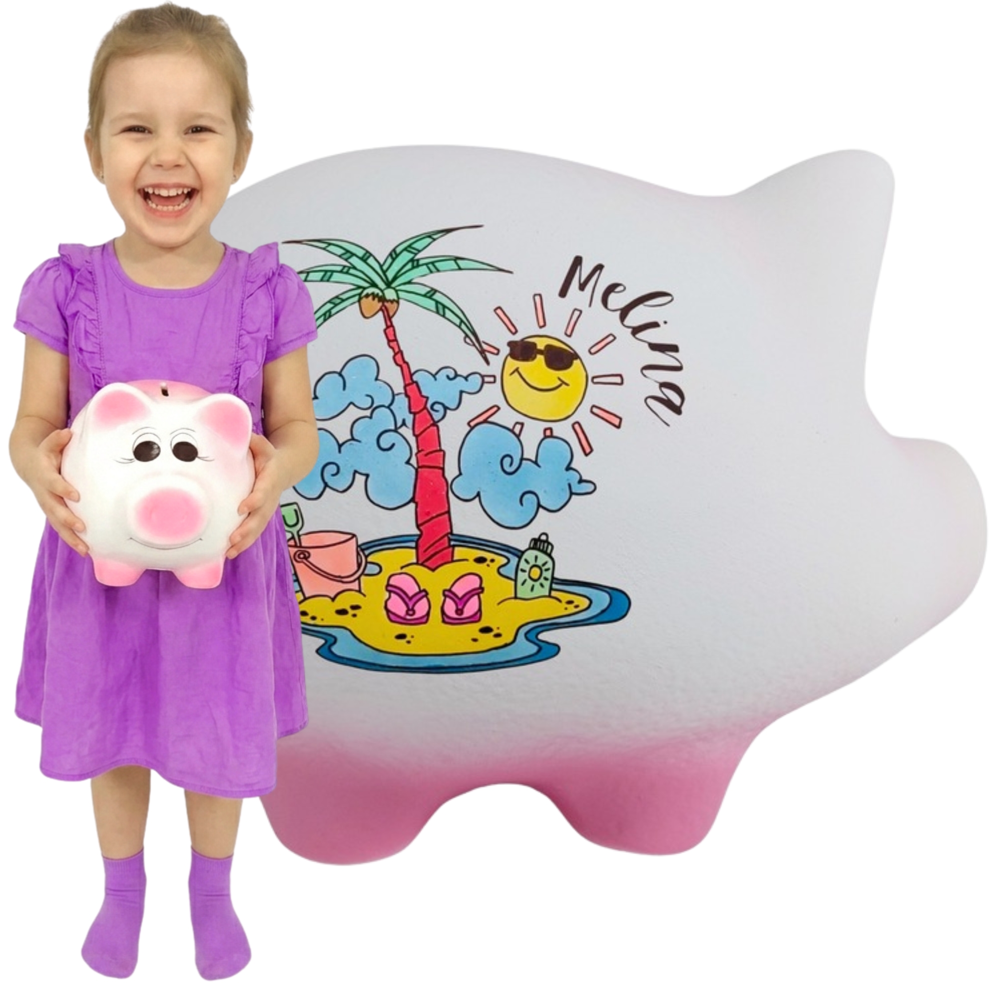 Pokladnička S Jménem dítěte s grafikou Personalizovaná bílá Keramická XL