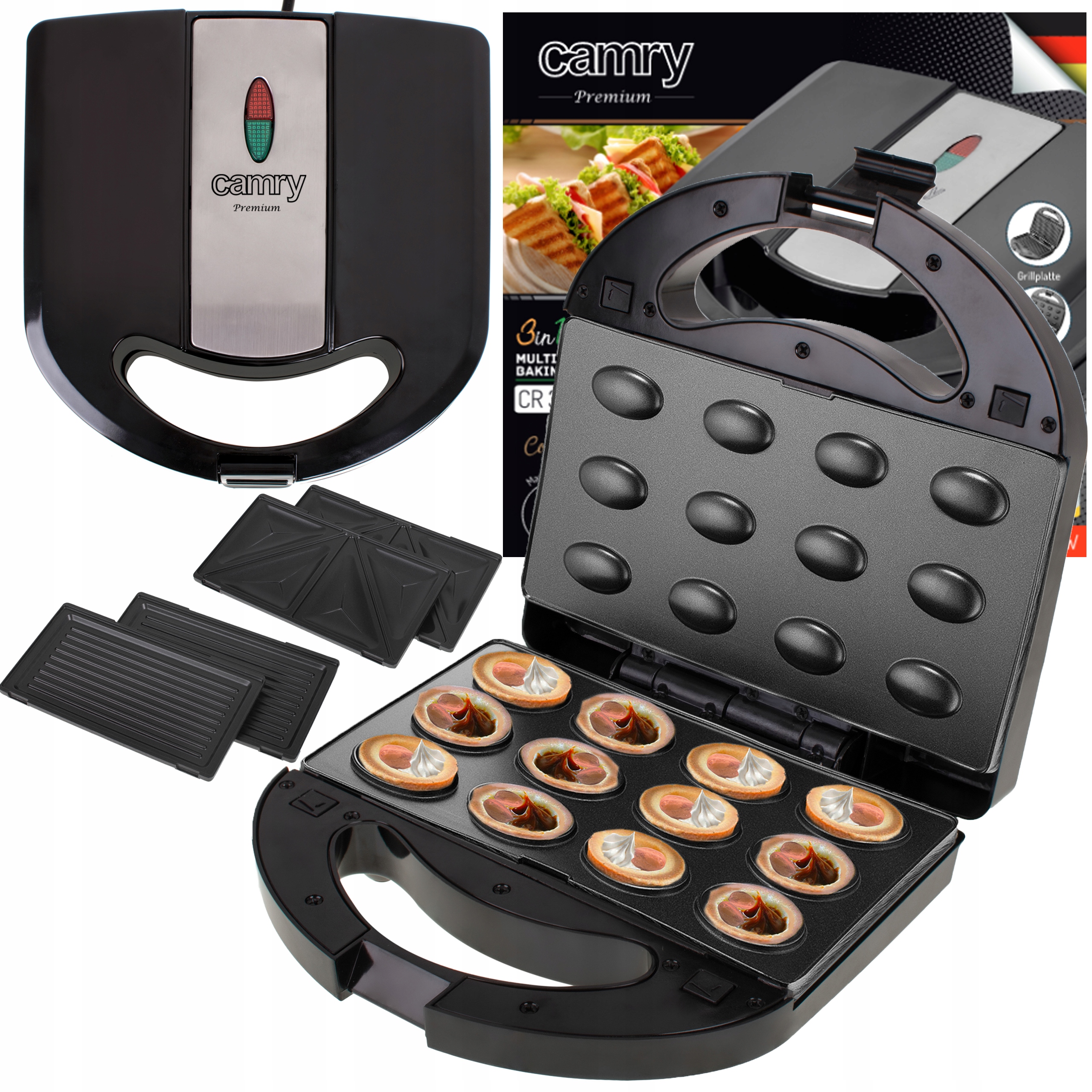 Opiekacz Toster 3w1 Grill Orzeszki 1000W Panini XL