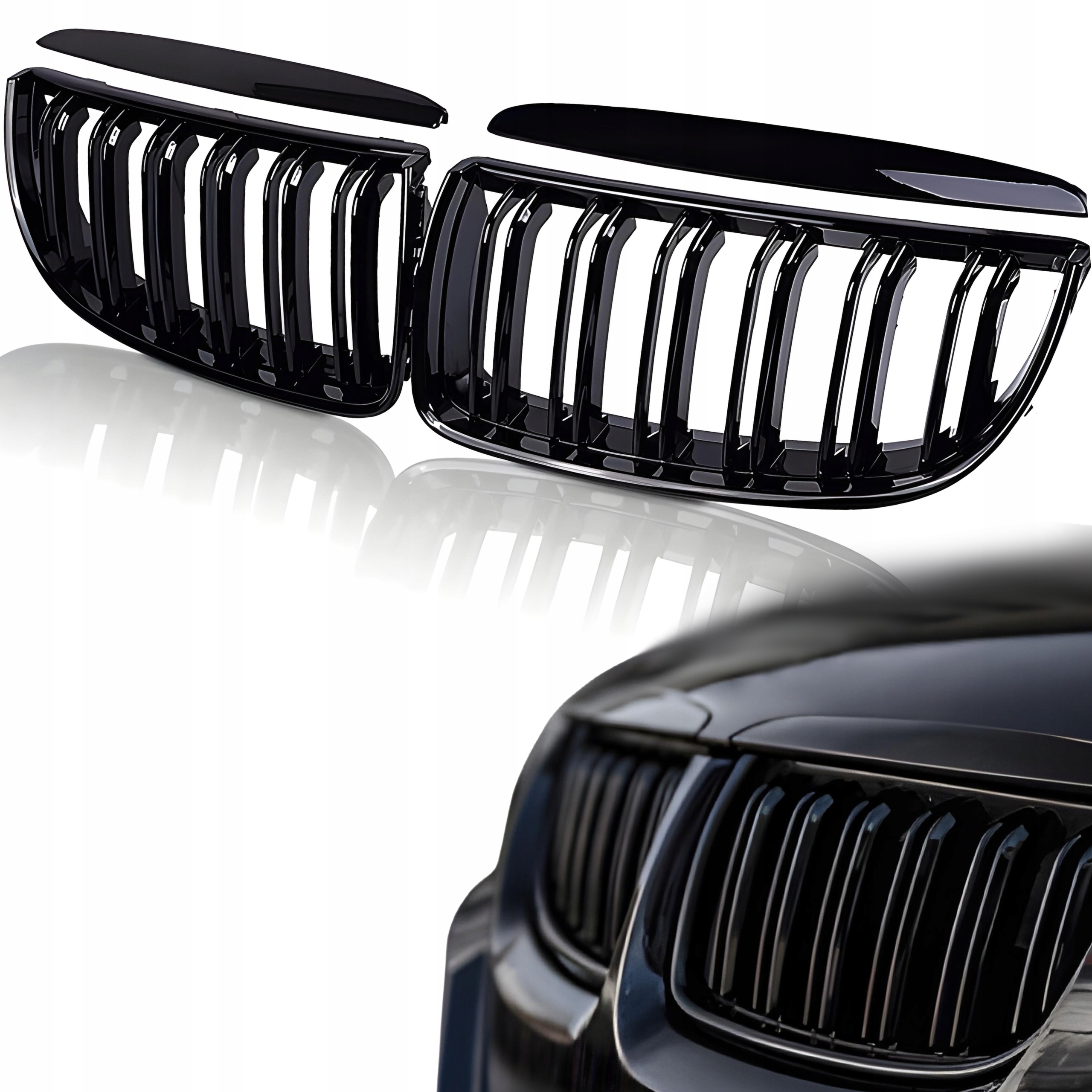 GRILL NERKI BMW E90 E91 05-08 Czarny Połysk Czarne PRZEDLIFT M PAKIET M3 Kolor czarny