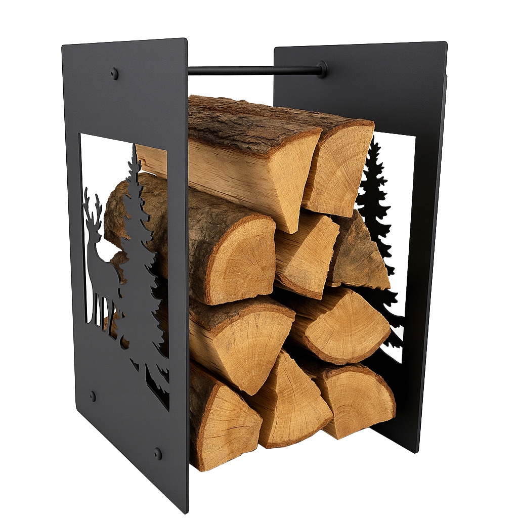 Stojan na krbové drevo kovový zimný s motívom zimy veľký 71 cm Loft