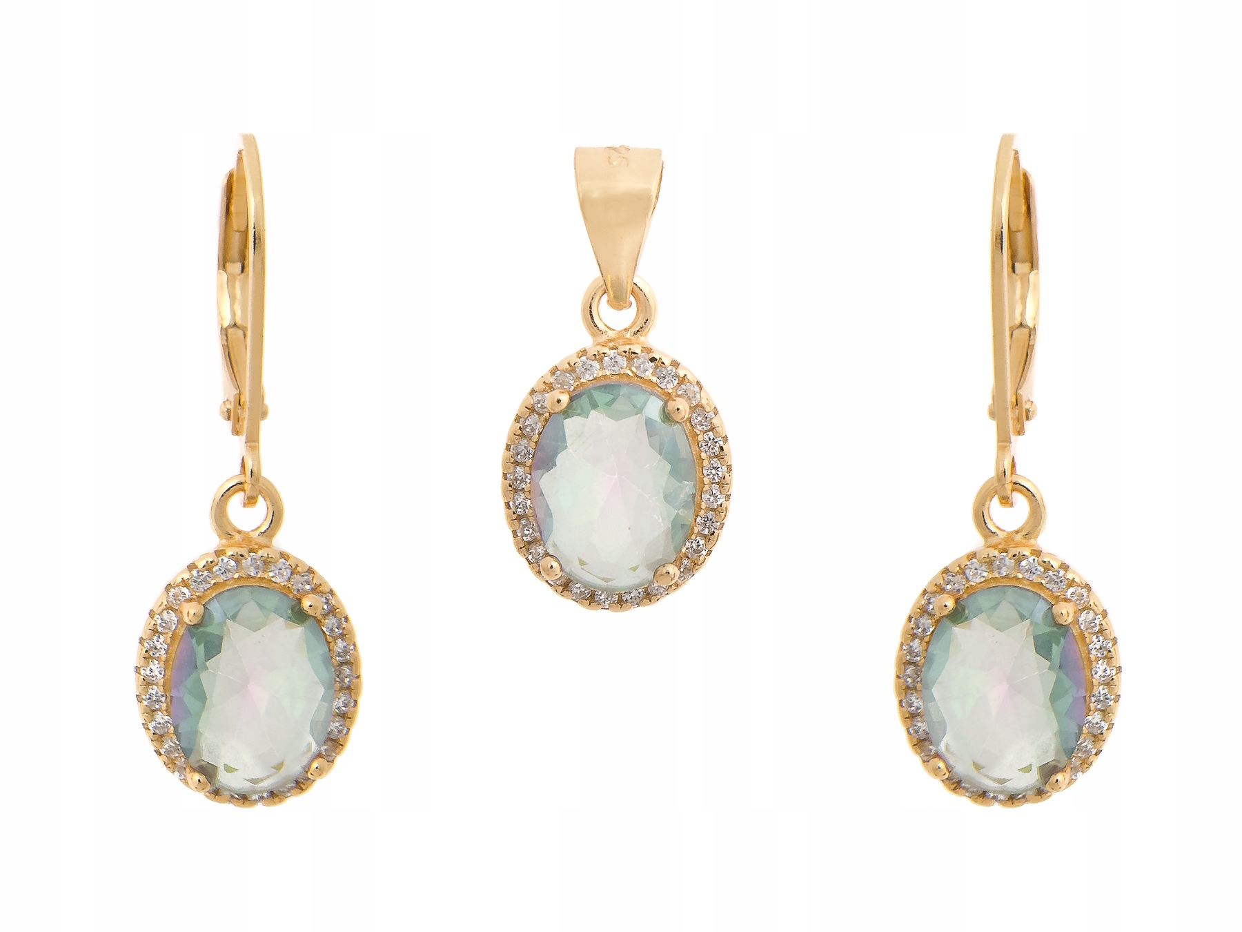 Krásný Stříbrný Komplet Kol+vis Zlacený Mystic Topaz