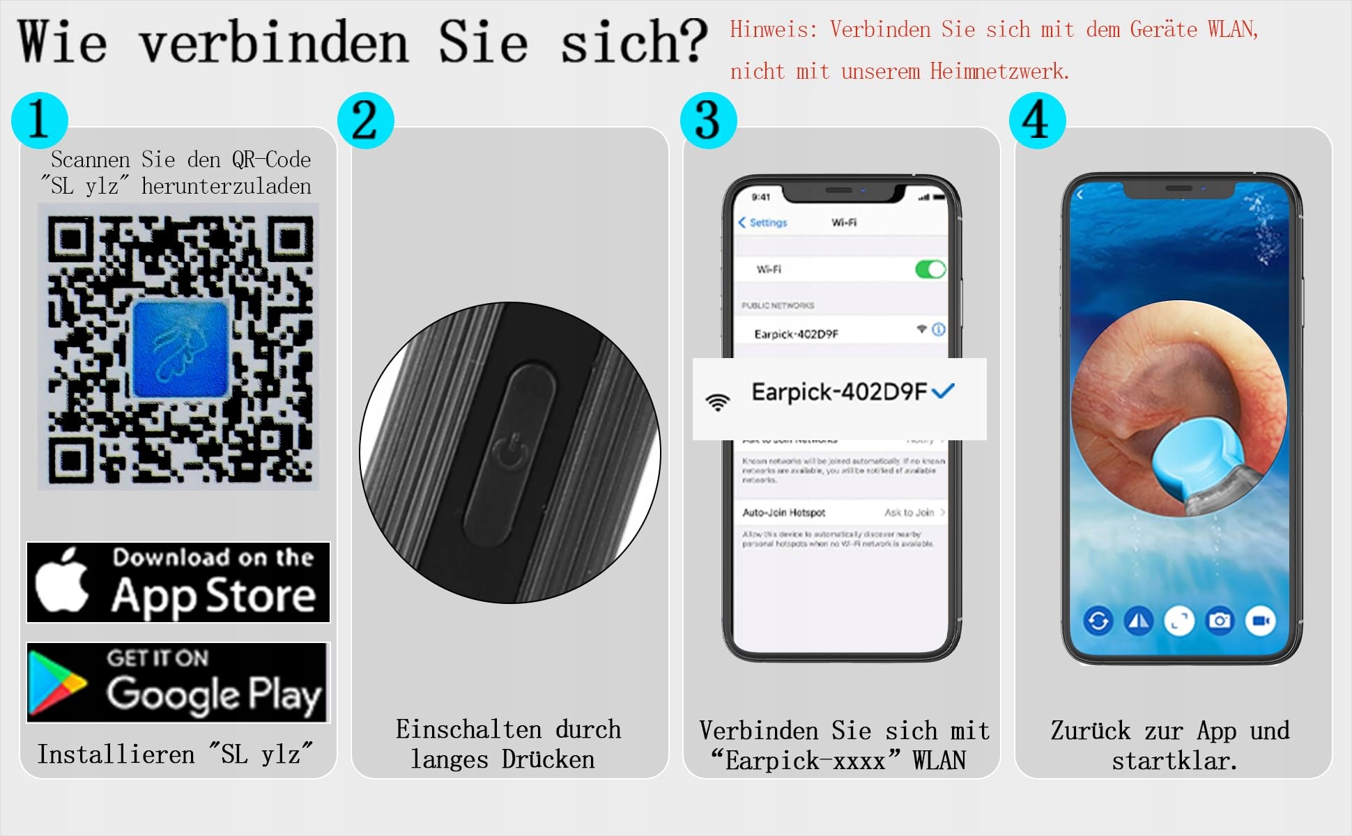 LEBEXY Kamera Do Czyszczenia Uszu 1920P Wifi Z 6 LED Android iOS Harmony OS — miniatura 8