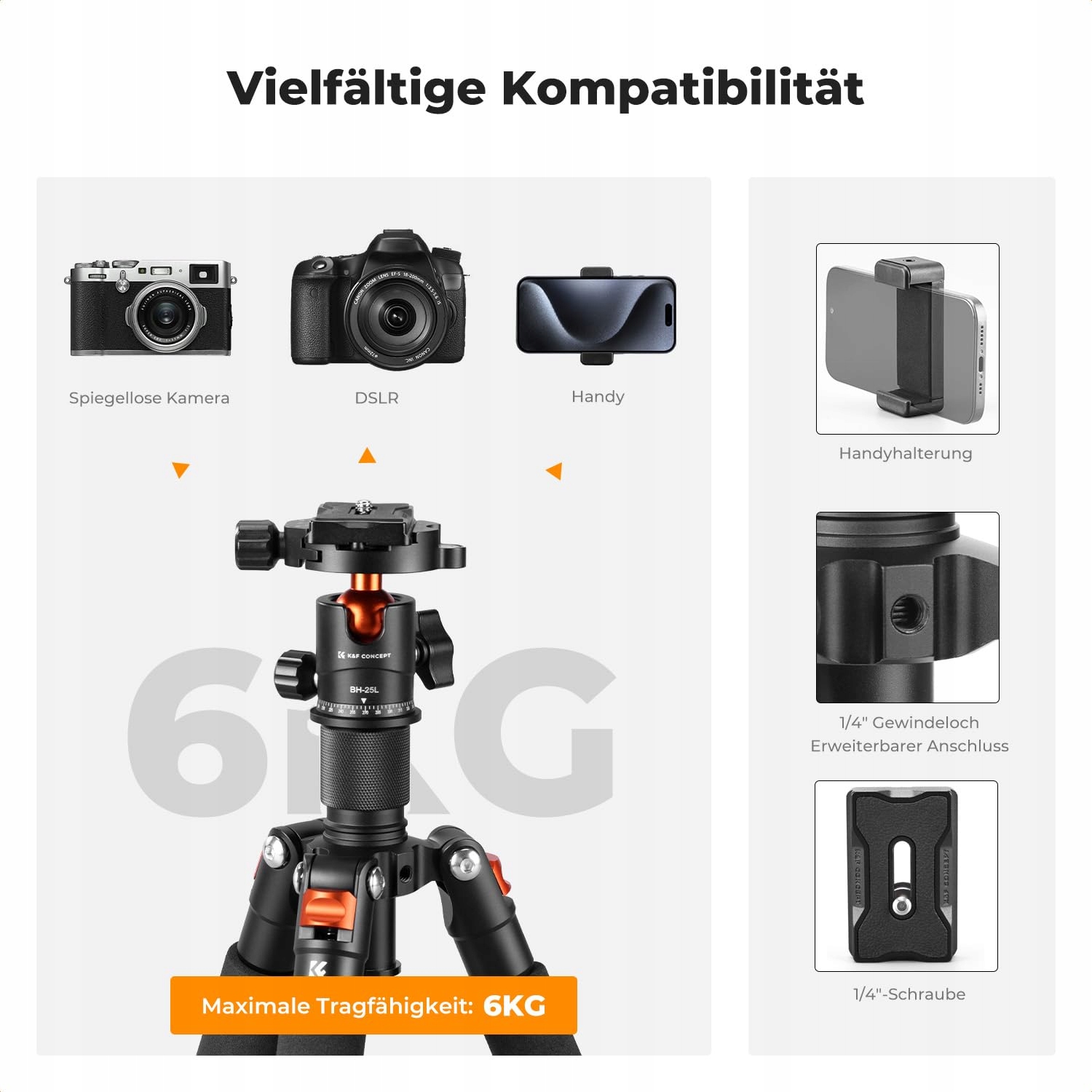 K&F CONCEPT Mini Statyw 360° Głowica, Max 6kg, do Canon Sony Nikon Fujifilm — miniatura 7