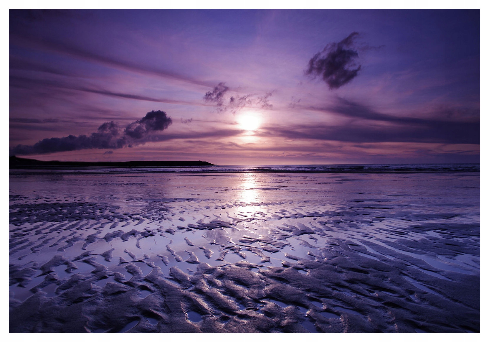 Vliesová fototapeta Západ slnka piesok more fialová 368x254 lepidlo