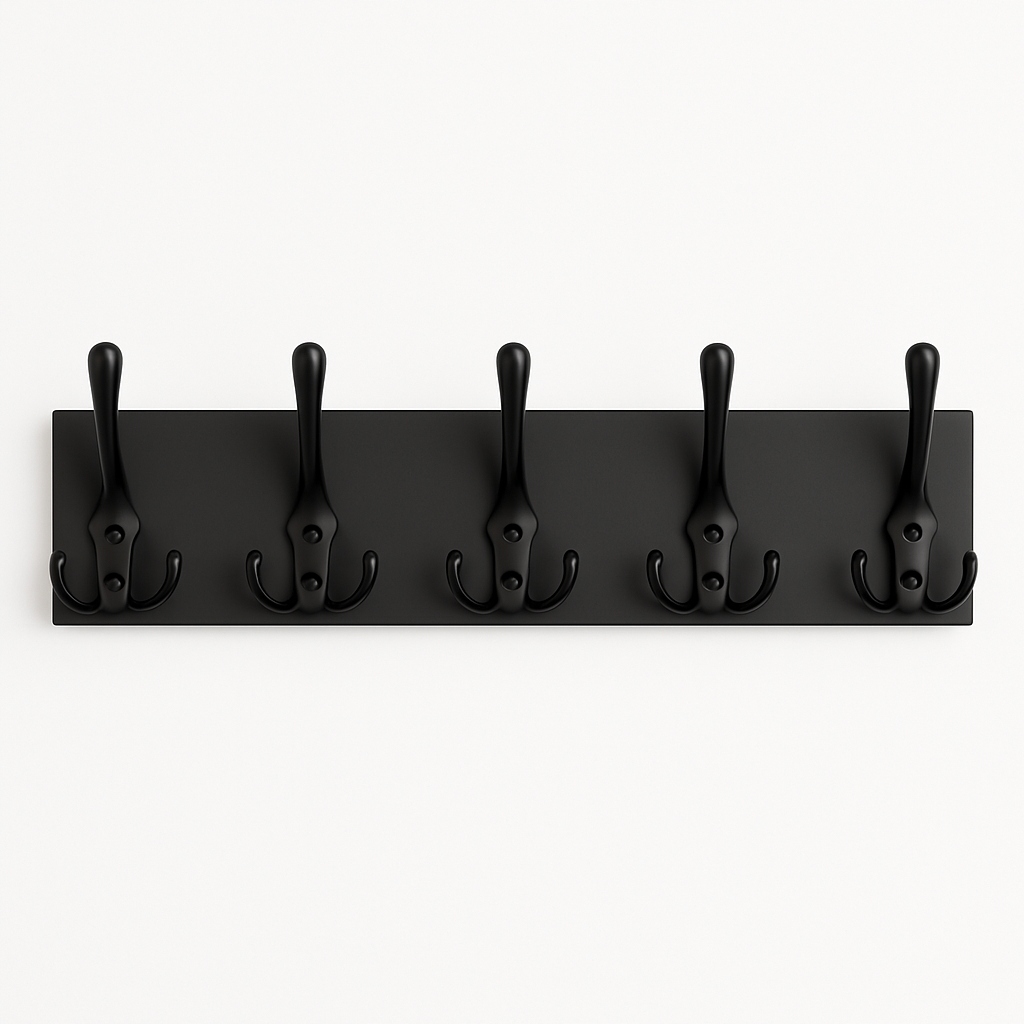Černý nástěnný věšák 70 cm 5 dvojitých háčků, moderní loft