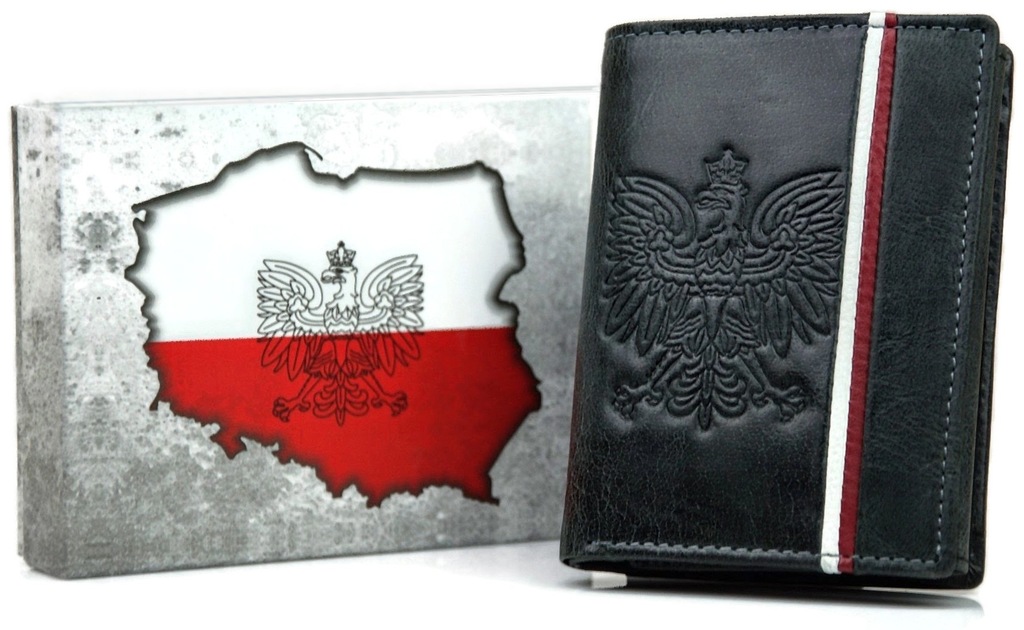 

Portfel Męski Skóra 100% Czarny Godło Flaga Rfid
