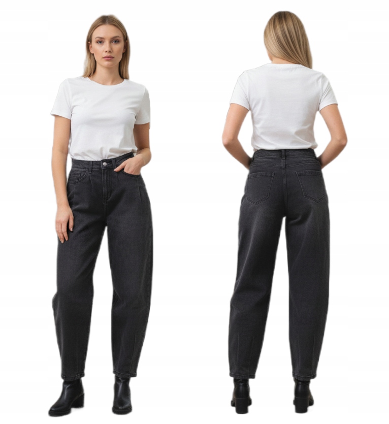 Dámské Džíny Široké Wide Leg Balloon Elastické Šedé M