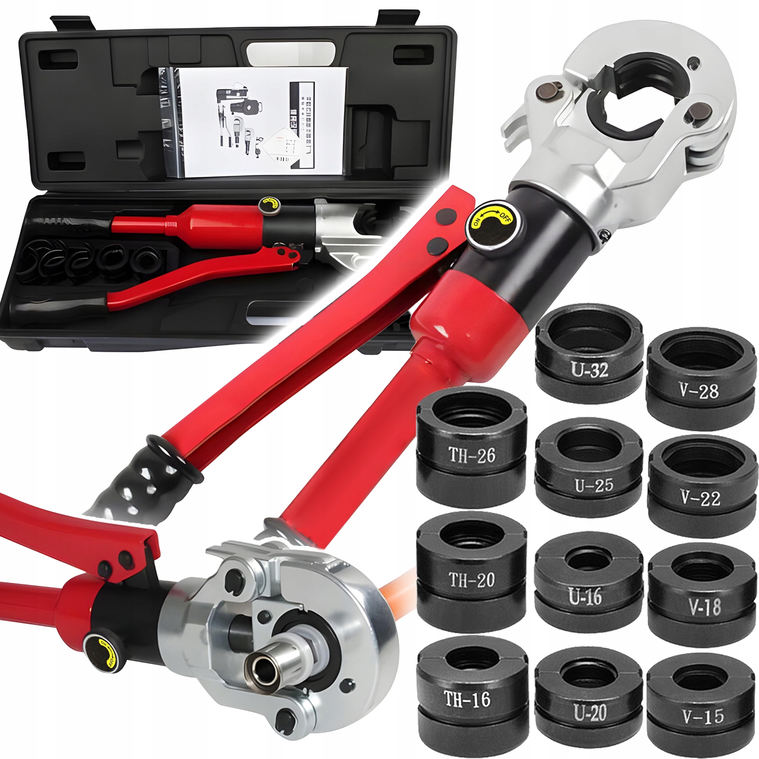 PRASKA ZACISKARKA HYDRAULICZNA RĘCZNA DO RUR PEX 11 MATRYC 16 - 32 TŁOKI 12