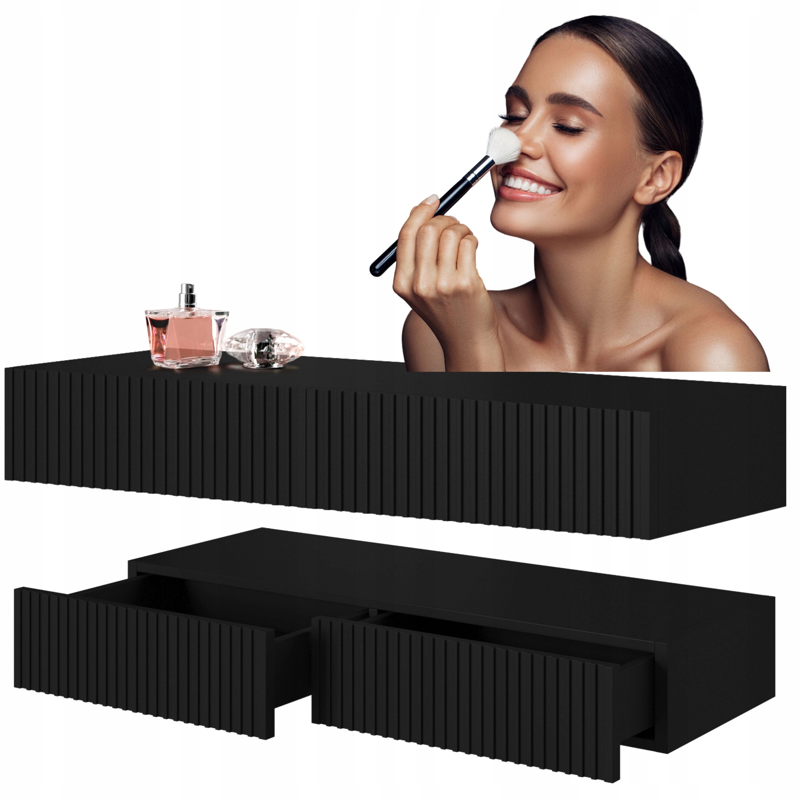 TOALETKA do makijażu KONSOLA do przedpokoju półka WISZĄCA salon CZARNY MAT