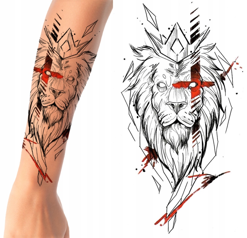 

Tatuaż zmywalny lew biało czerwone barwy walka