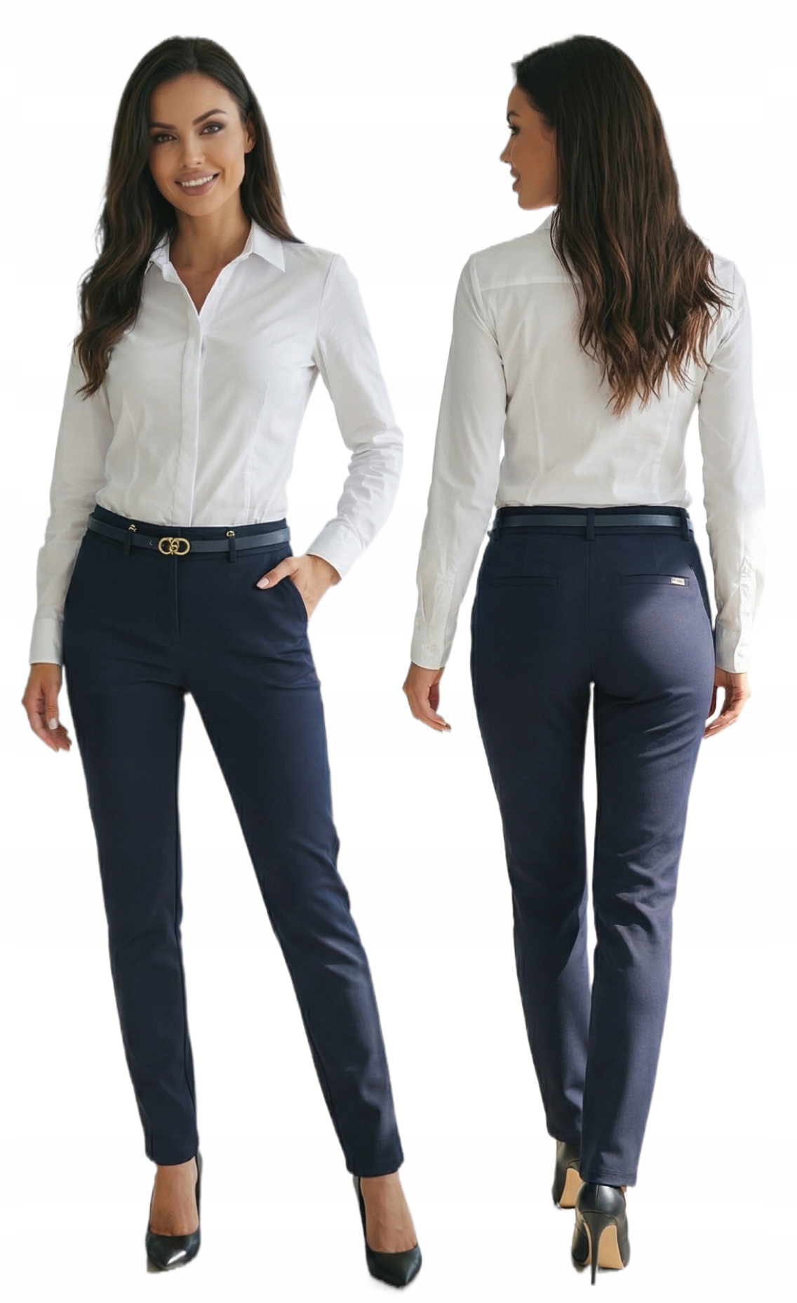 Spodnie Damskie Freesia Biznesowe Długie Cygaretki Z Paskiem S