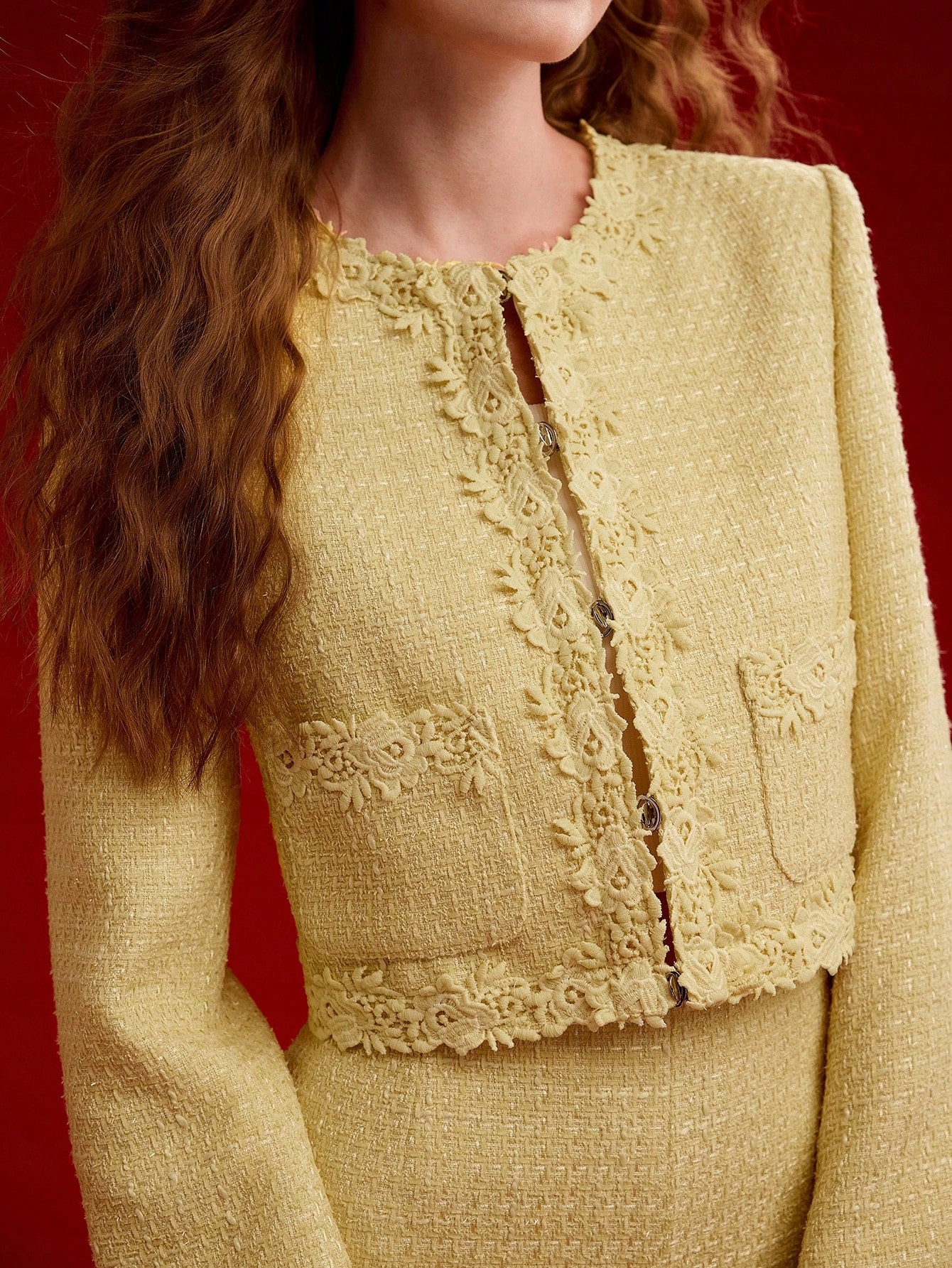 Tvídová Žaketka Sako Elegantní Krátká Žlutá Premium Motf S 36