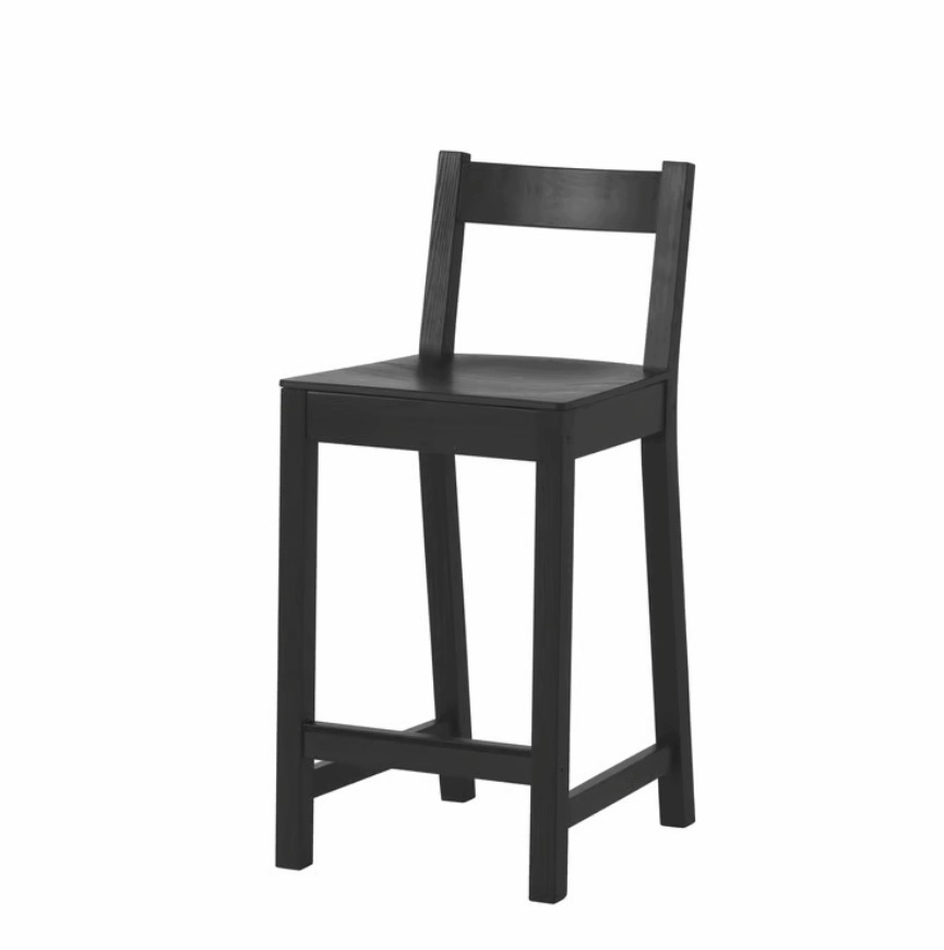 Ikea Nordviken Barová stolička s opěradlem, výška desky/černá, 62 cm