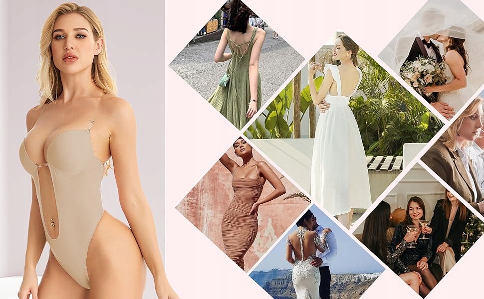 LPLKON Gorset body głęboki dekolt, bielizna pod sukienkę, czarna, rozmiar L Rozmiar L