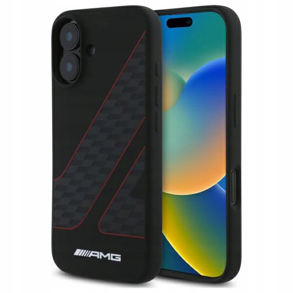 Pouzdro Amg pro iPhone 16 6,1" černé Checkered Flag Pattern MagSafe