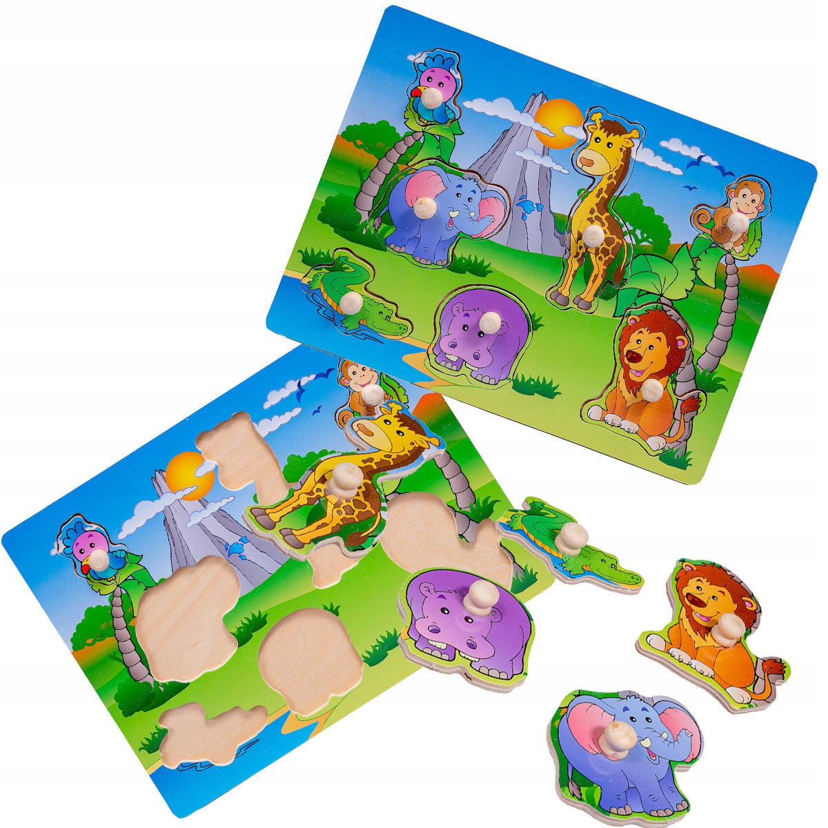 

Układanka Drewniana Puzzle Uchwyty Zoo Zwierzęta