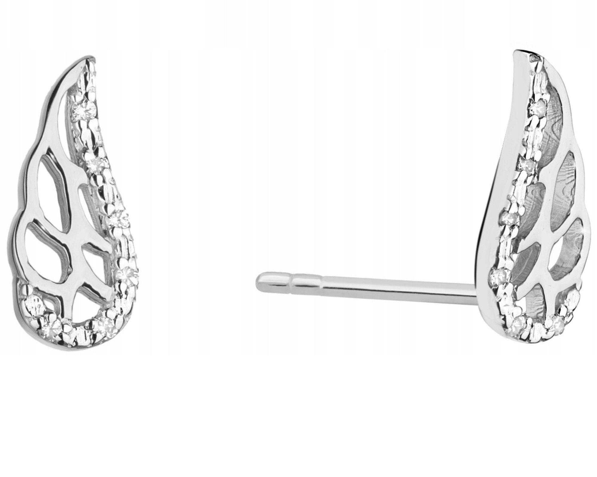 Bílé zlaté náušnice s brilianty a andělskými křídly