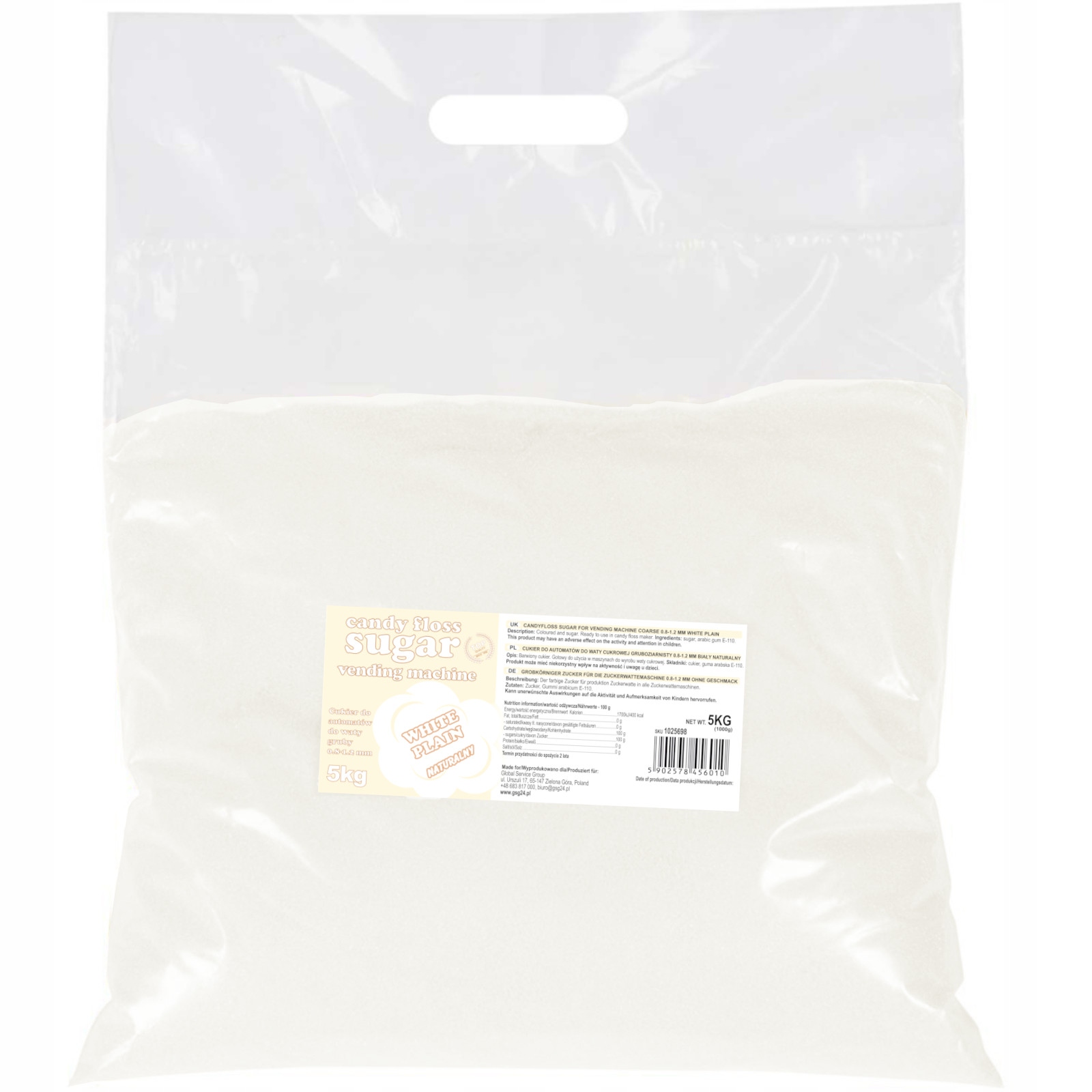 Levně Cukr Do Automatu Na Cukrovou Vatu Přírodní Bílý 5 Kg