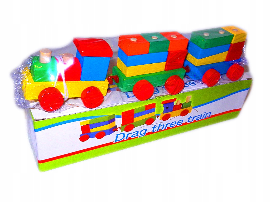 KOLEJKA DREWNIANA POCIĄG wagonik klocki LOKOMOTYWA EAN (GTIN) 690638277839