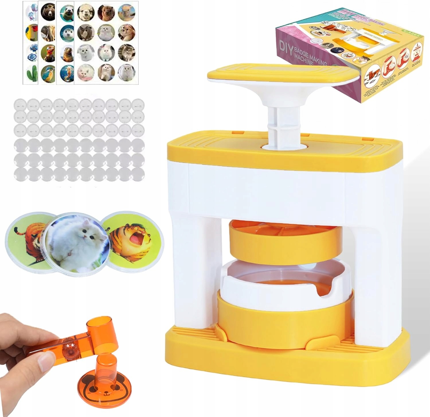 PROFESJONALNA MASZYNA DO PRZYPINEK 55MM ZESTAW Z 48 ELEMENTAMI DIY PREZENT