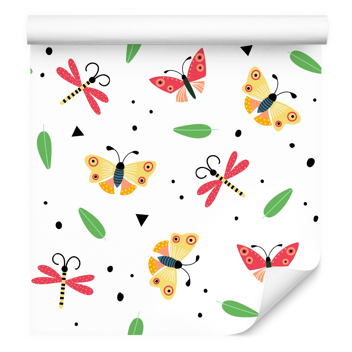 Tapeta do dětského pokoje Motýlci Lístky Puntíky
