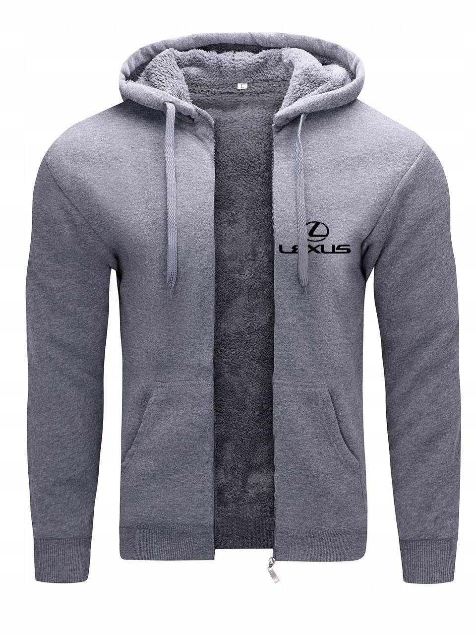 Teplá Mikina Pánská Zateplená S Kapucí A Kožešinou Lexus Šedá L
