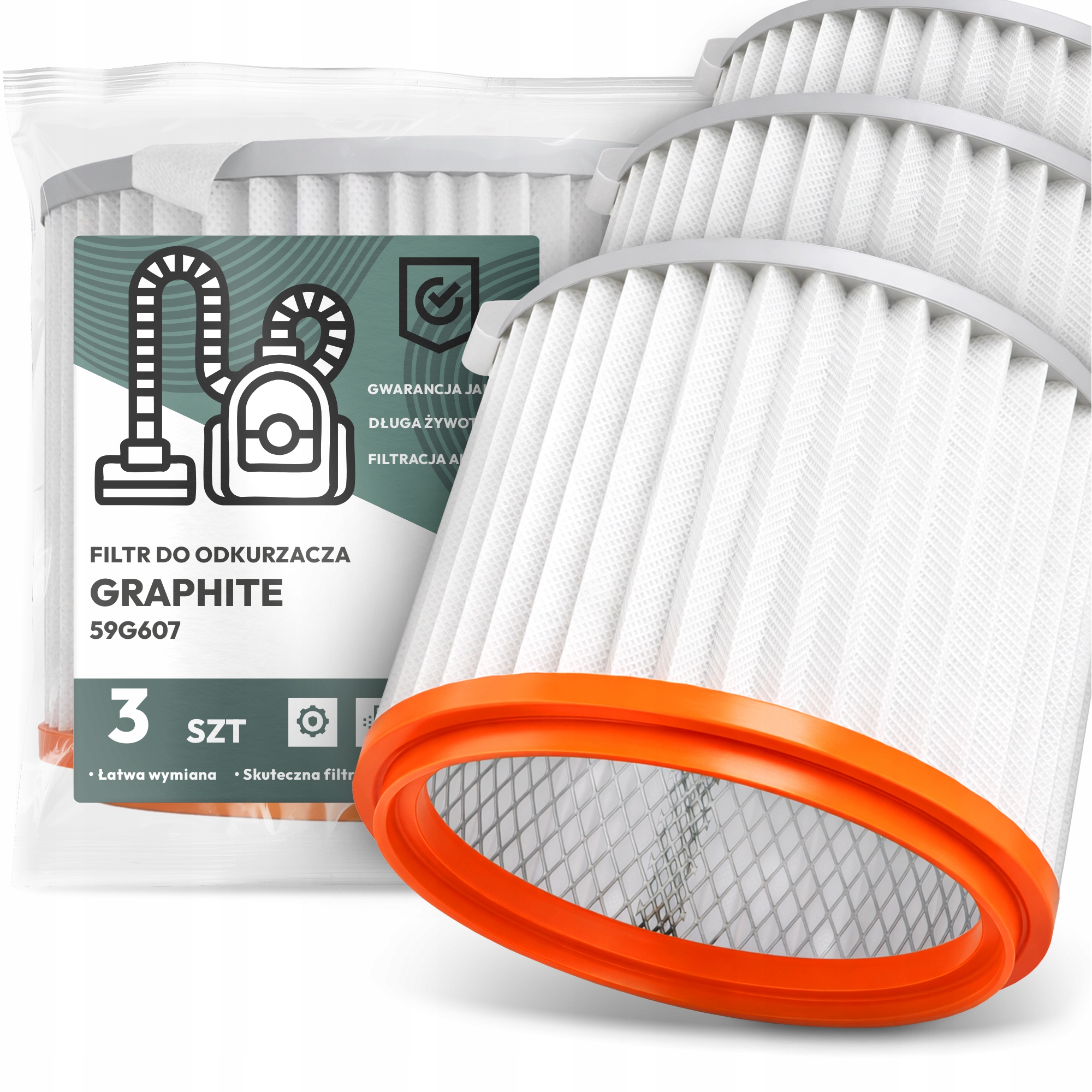 3x Vzduchový Filtr pro vysavač Graphite 59G607 Omyvatelný Filtr Em-w
