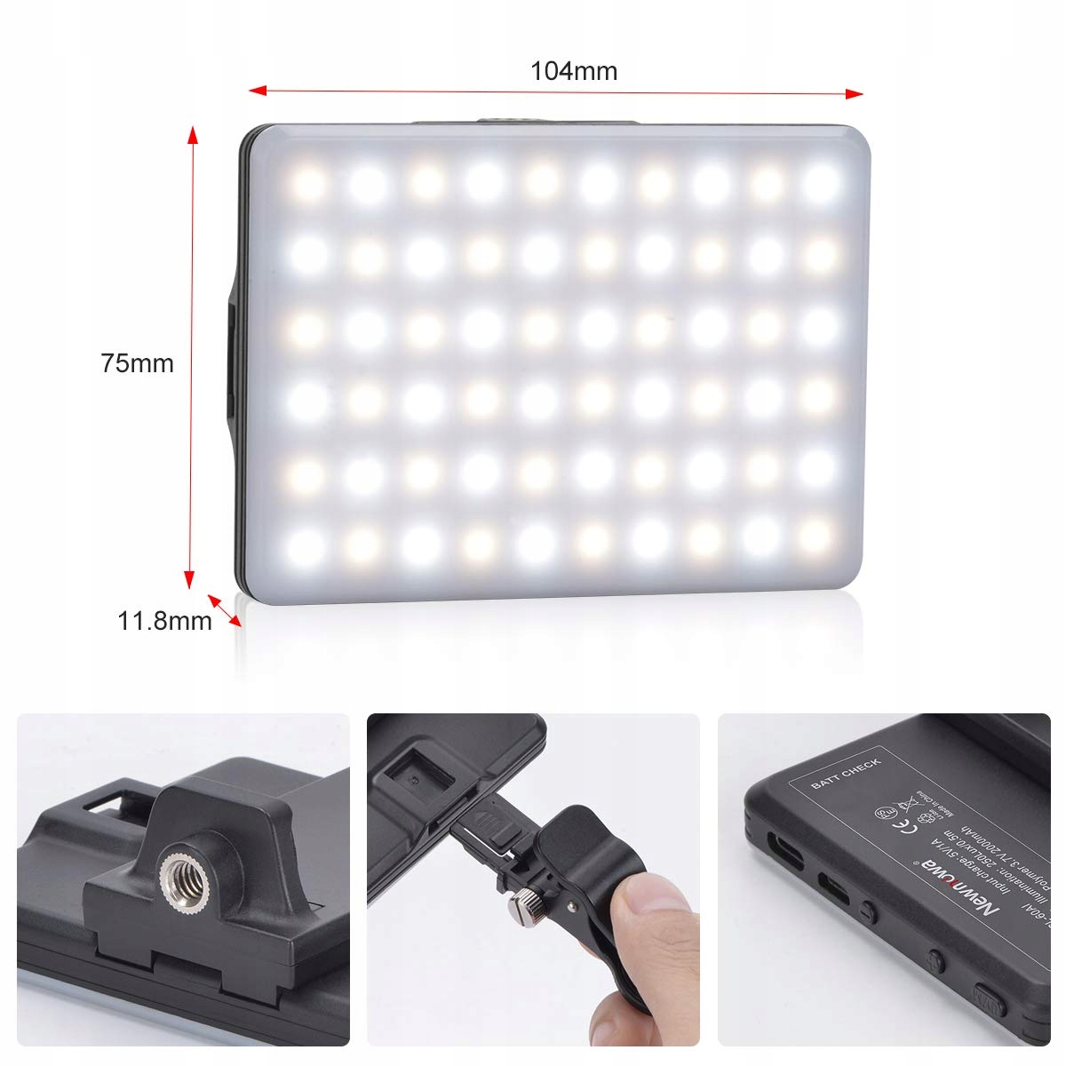 NEWMOWA Lampa LED 60 3200-5600K 3 Tryby Światła Do Telefonu i Laptopa — miniatura 4