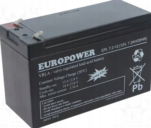 Akumulator Bateria Agm Vrla Europower Epl 12V 7,2Ah EPL7.2-12 EPL7,2 EPL7.2