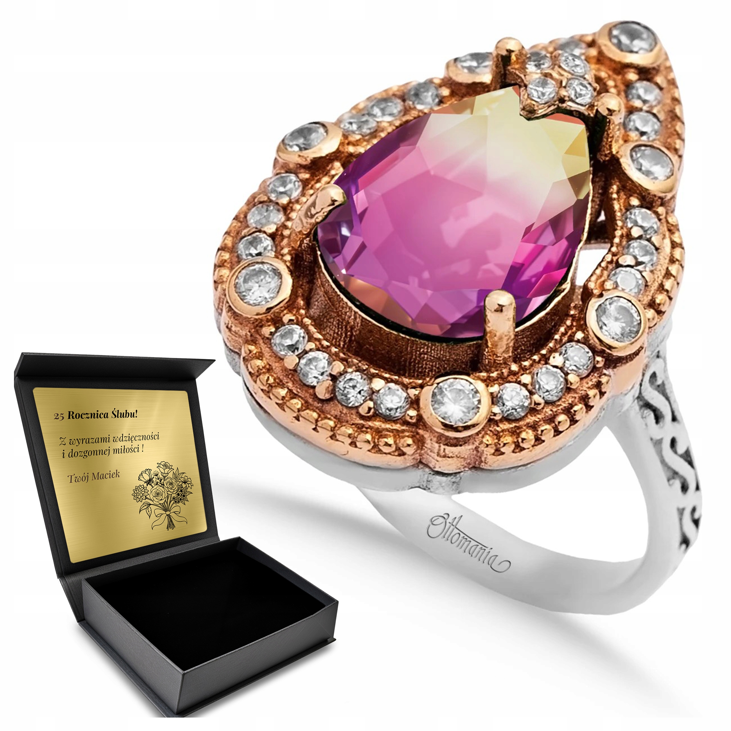 Prstýnek Zirkony Ametryn Dárek pro ženu Gravírování Bonus