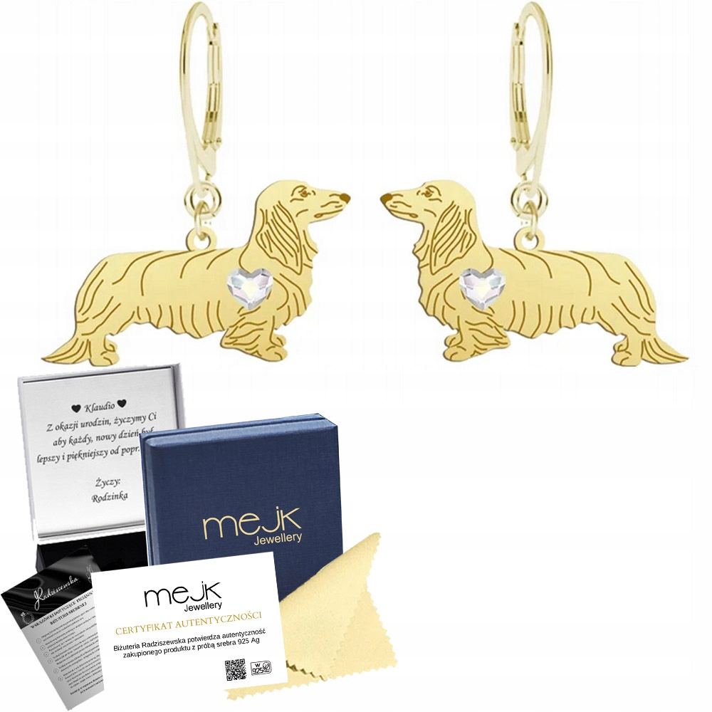 Náušnice Zlatý dlouhosrstý jezevčík 925 Dárek Šperky Žena Gravírování