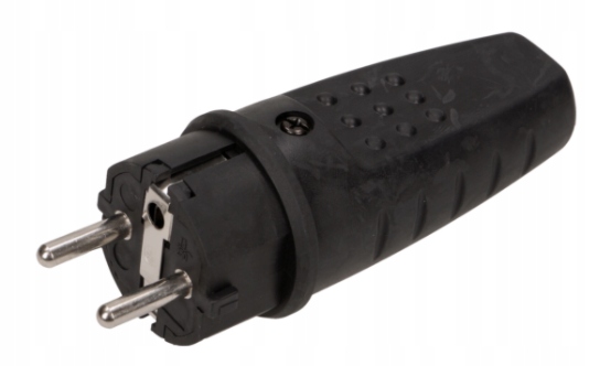 

Wtyczka gumowa prosta z uziemieniem czarna