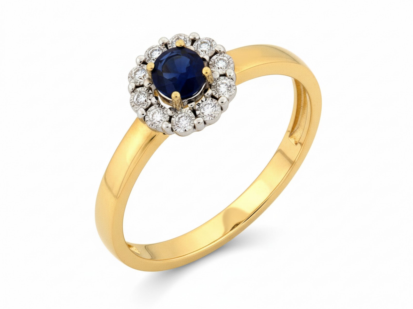 Ženský zlatý prstýnek 585 markýza se safírem a brilianty 0,059 ct r15