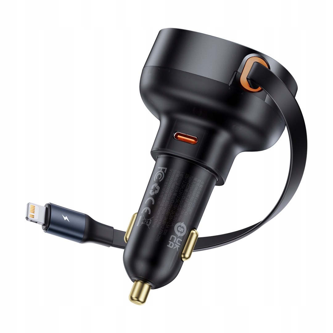 Ładowarka samochodowa ze zwijanym kalblem do iPhone Lightning Usb-c 60W cza