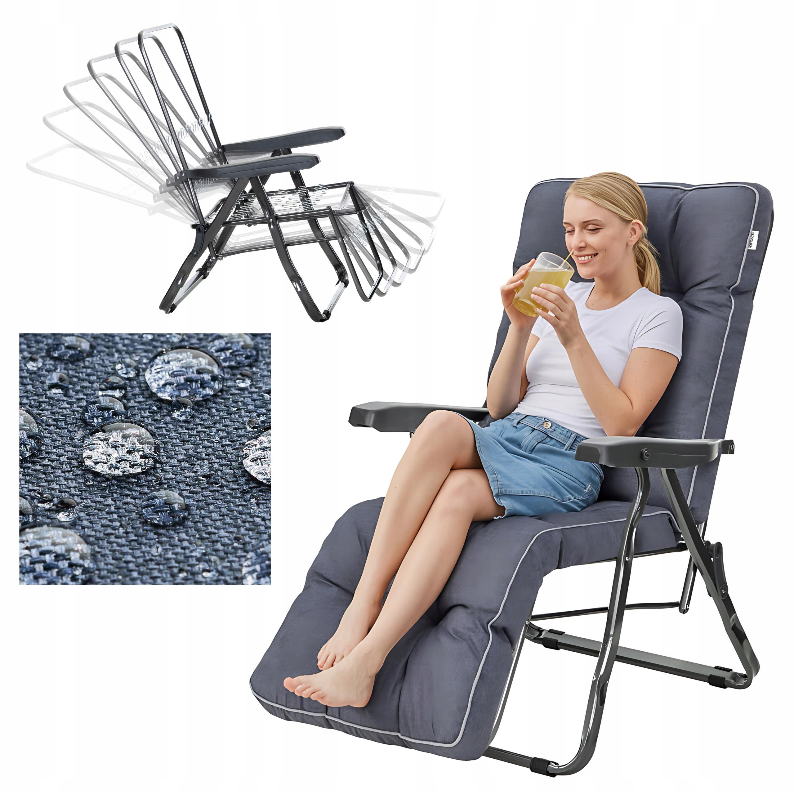 Záhradné ležadlo s vankúšom Skladacie záhradné kreslo s vankúšom a podnožkou