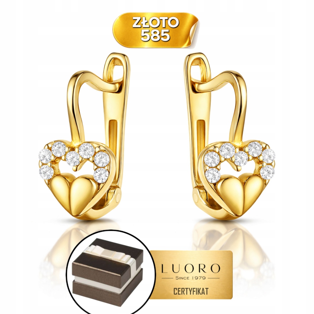Náušnice Zlaté 585 14K Srdíčko Se Zirkonem Anglické Zapínání 11 MM
