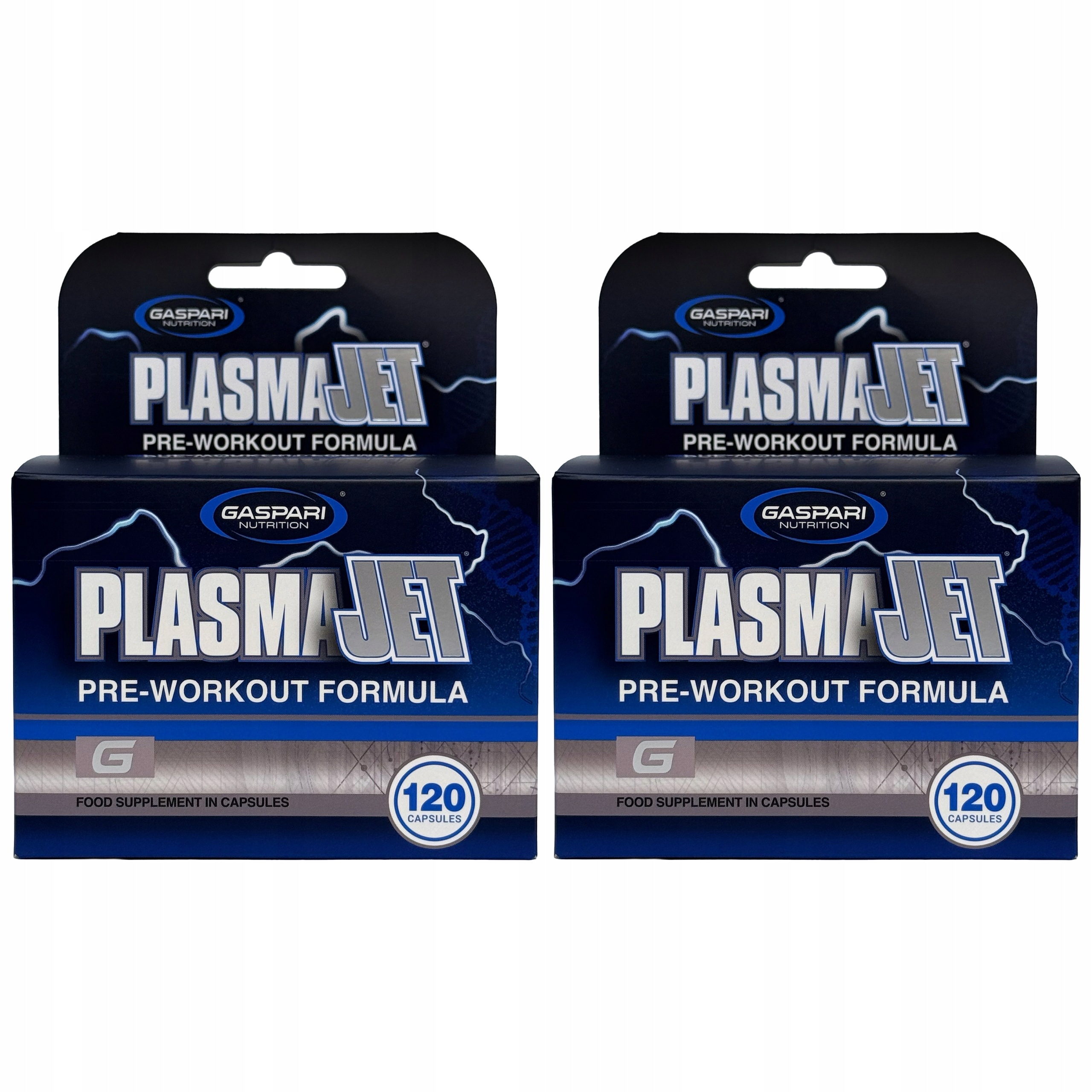 2x Předtréninkovka Gaspari Plasma Jet 120 kapslí Kofein Wit B3 Energia Pomp