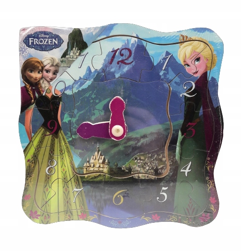 DREWNIANE PUZZLE Układanka ZEGAR FROZEN 12 el.