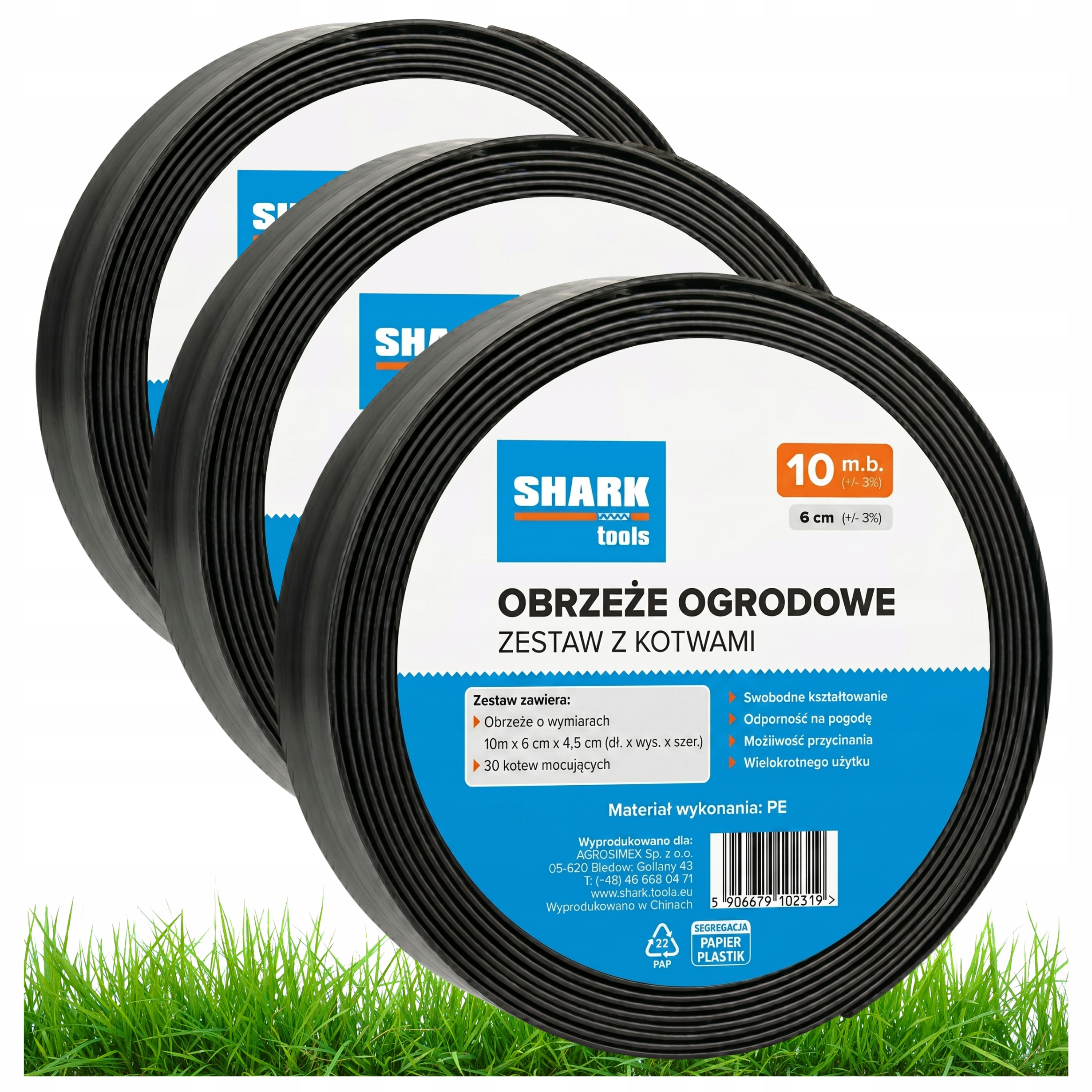 Obrzeże Ogrodowe Trawnikowe 30m x 6cm (3x10m) Kotwy Czarne Plastikowe