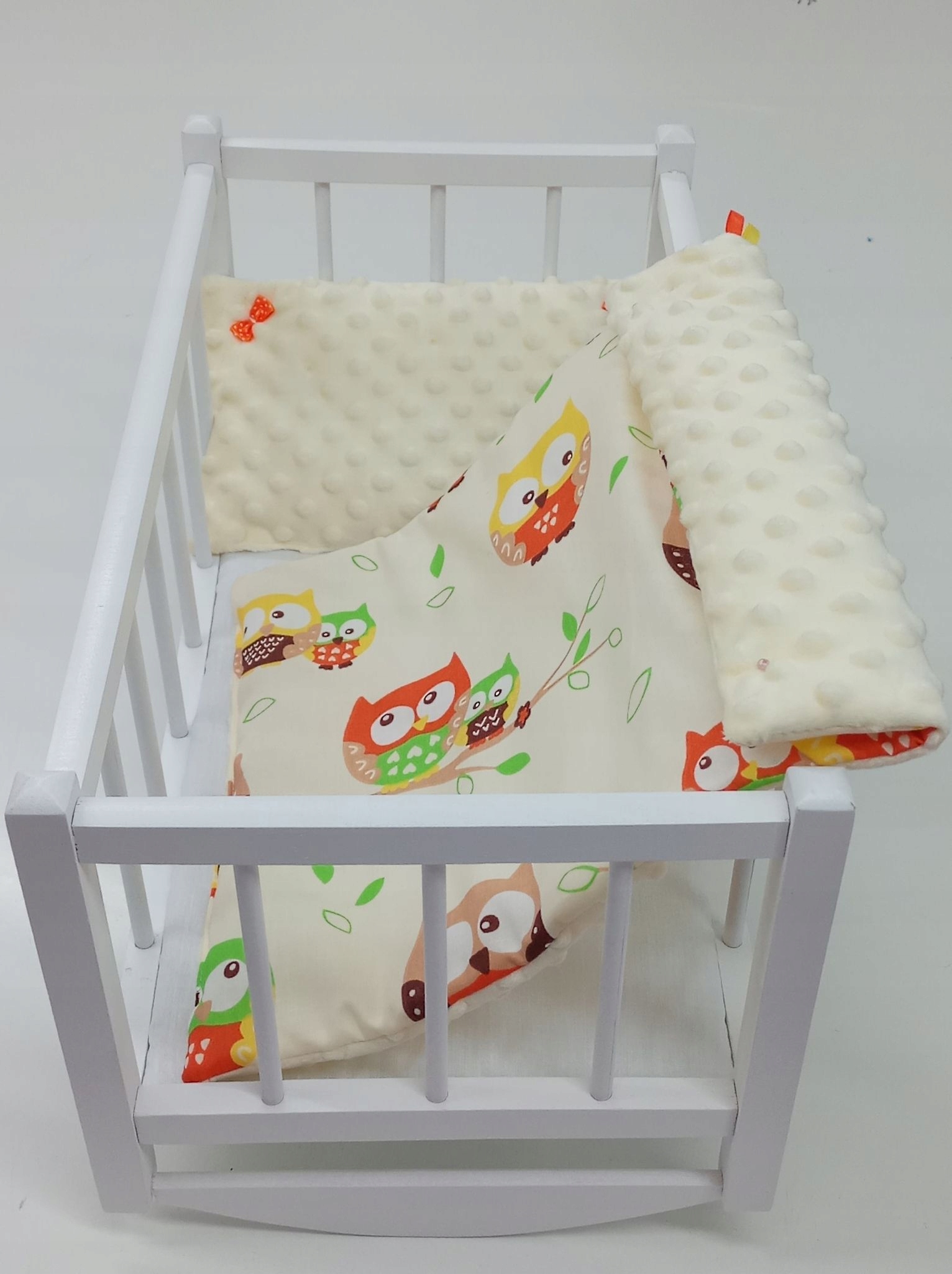 KOŁYSKA DREWNIANA BIAŁA dla lalek POŚCIEL MATERAC