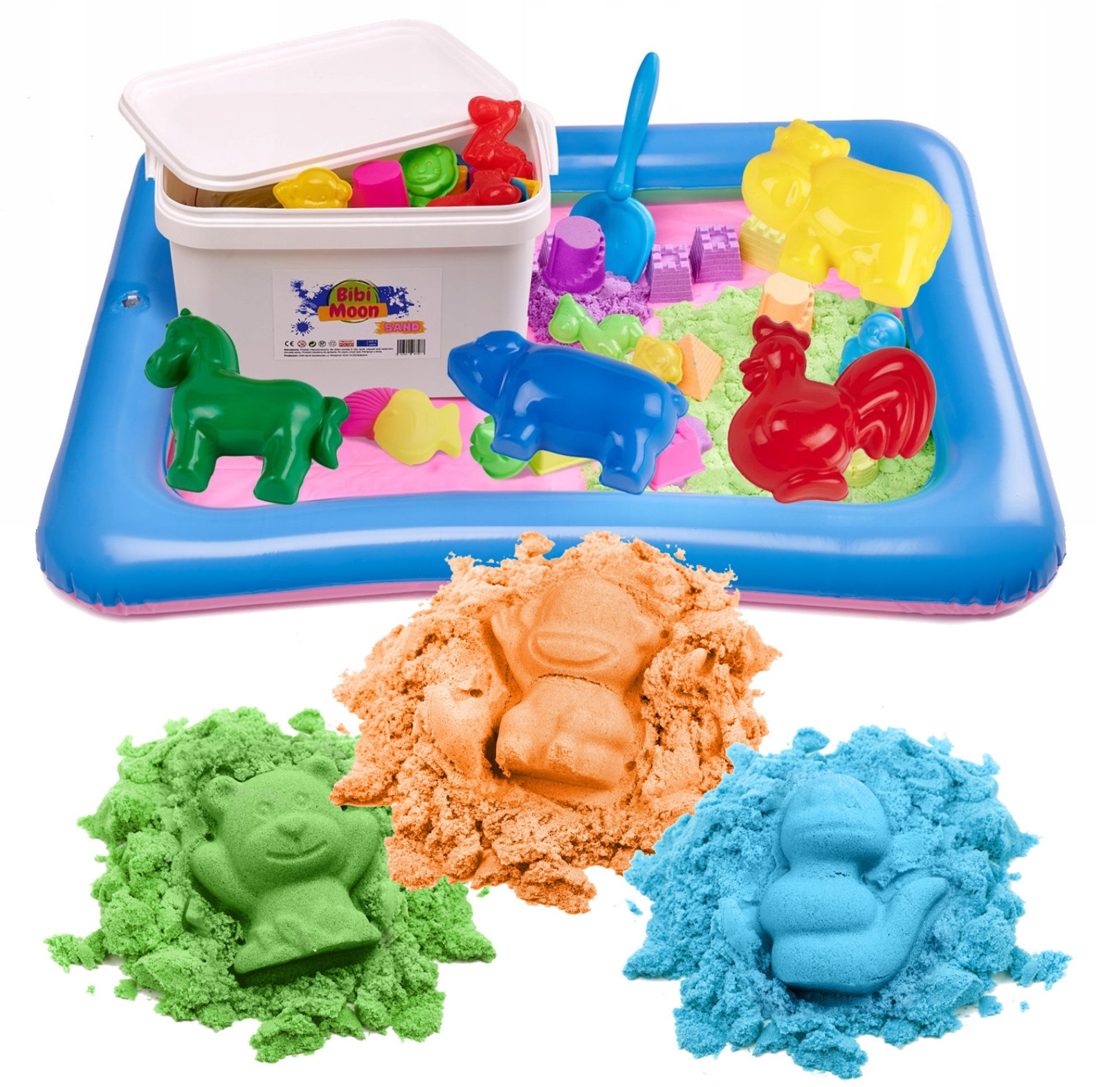 BibiMoon Piasek Kinetyczny 3kg ZESTAW PIASKOWNICA FOREMKI