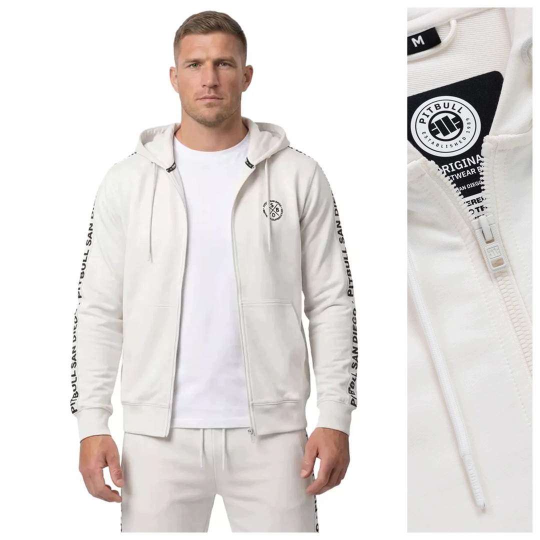 Pánská rozepínací mikina s kapucí Pit Bull „tape Parker“ – off white vel. XL