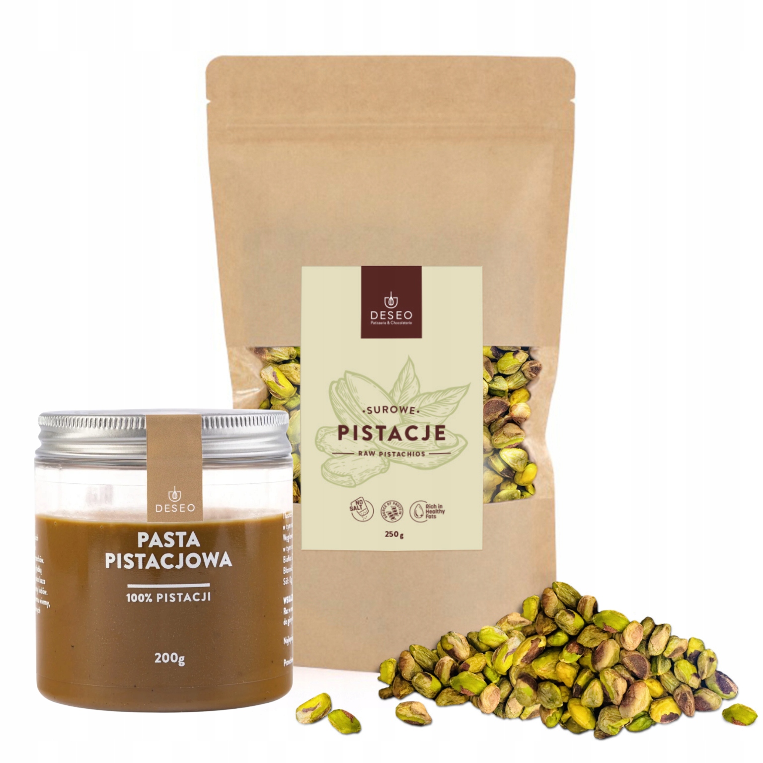 Levně Pistáciová pasta 100 % 200 g Loupané Pistácie Raw 250 g Deseo