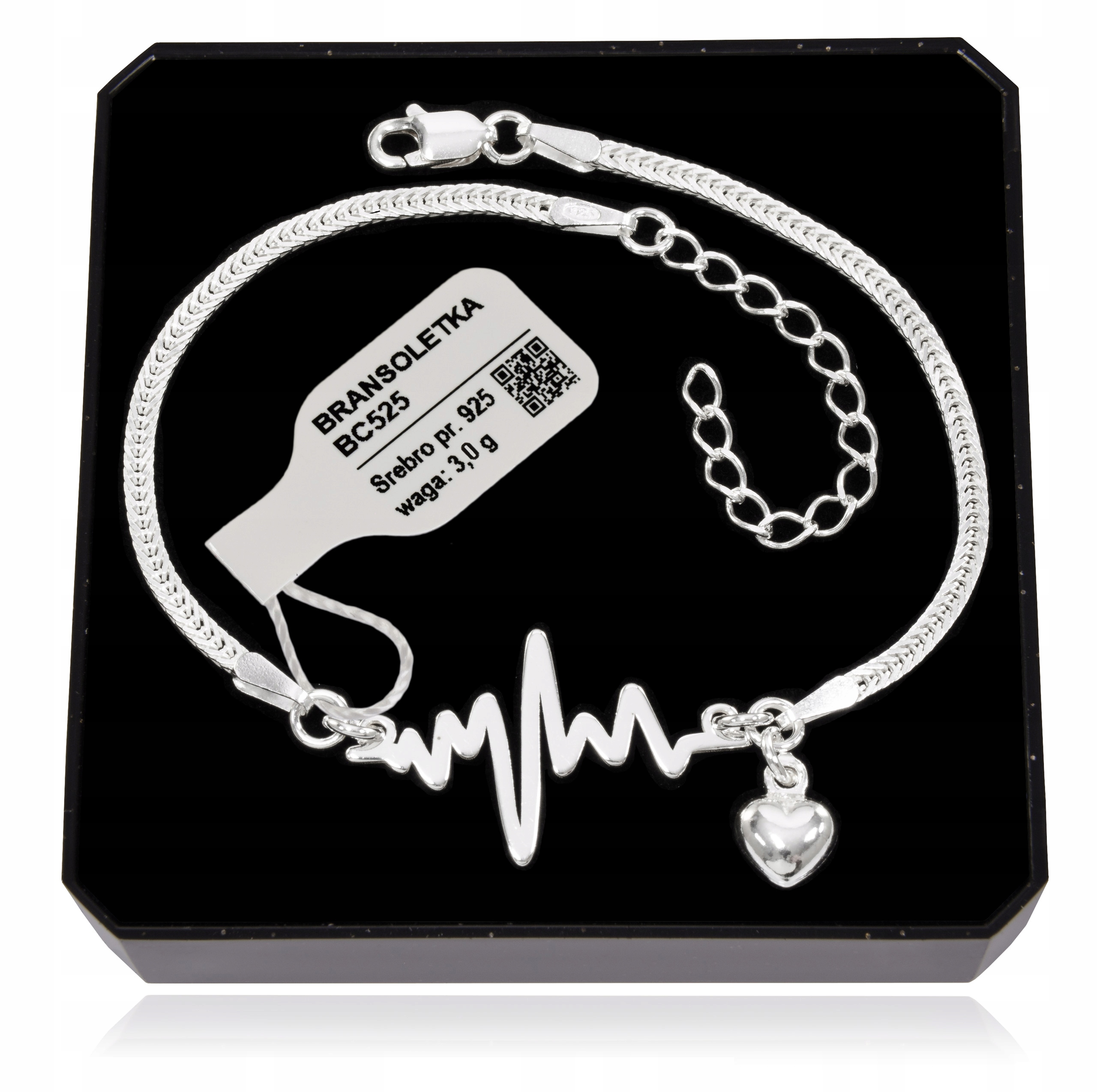 

Bransoletka srebrna linia życia rytm Ekg serca