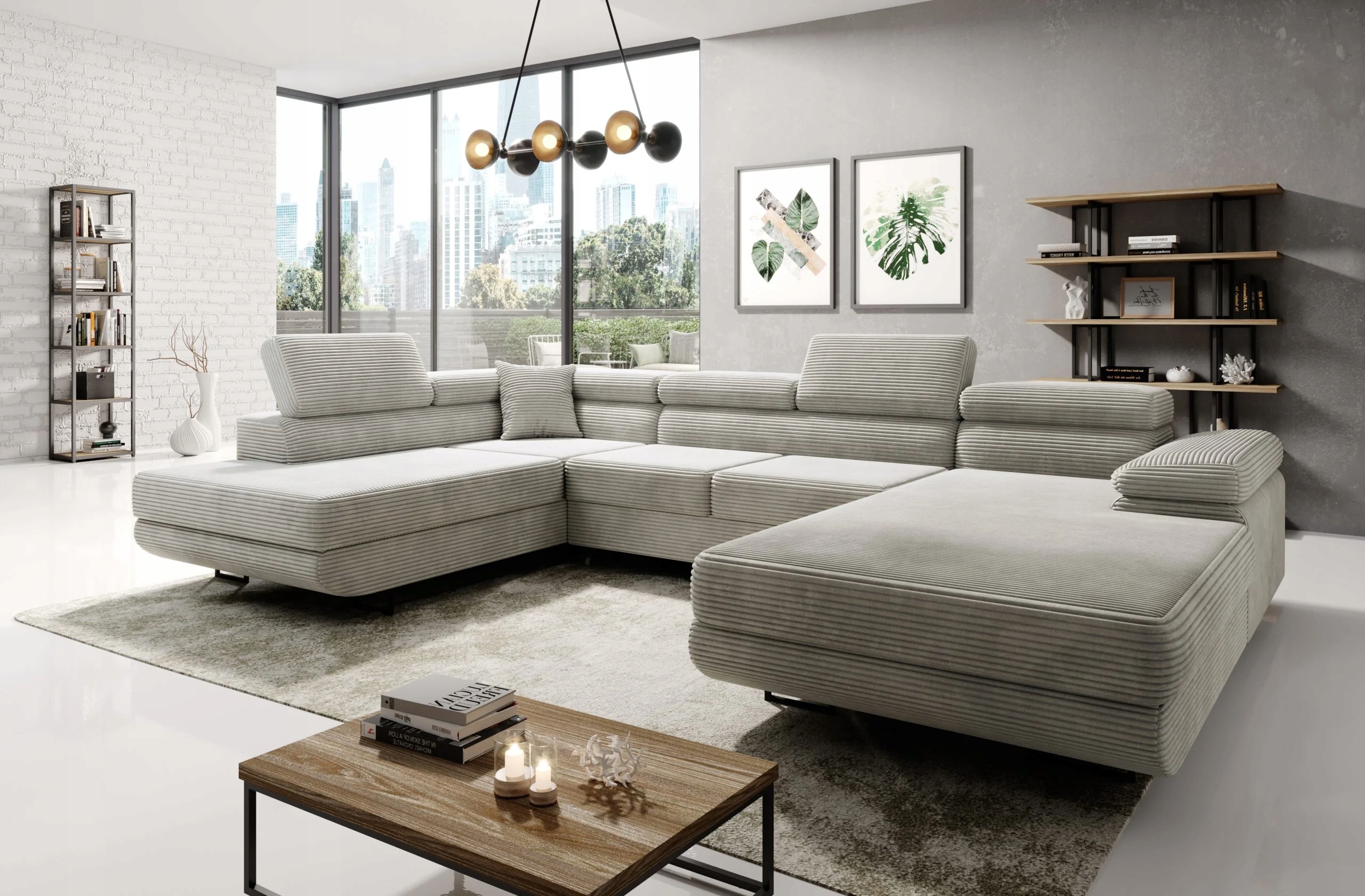 Velký krémový rohová sedací souprava Astorp U levá strana s funkcí spaní