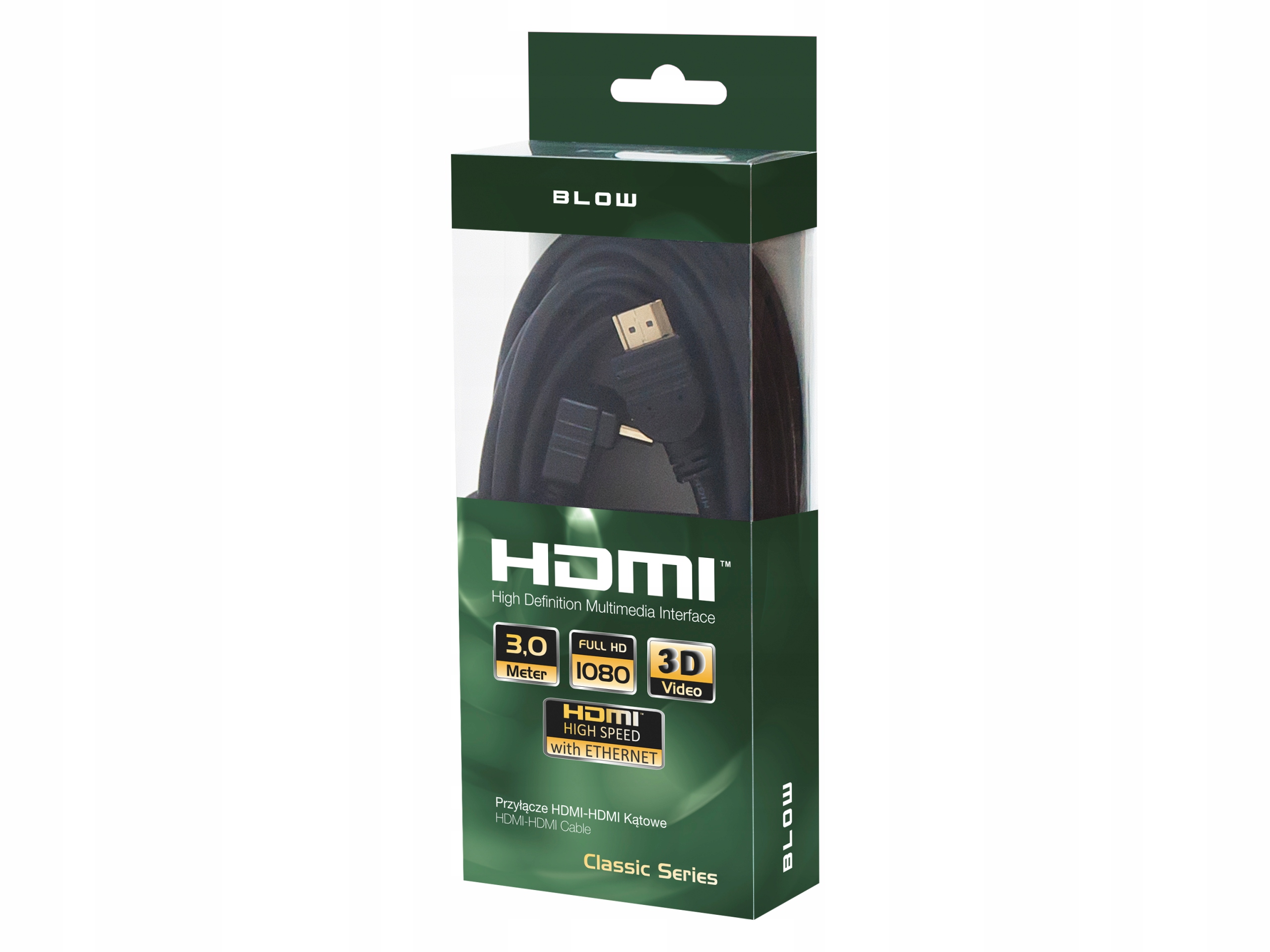 KABEL PRZEWÓD HDMI 2.0 KĄTOWY 90° GÓRNY FULL HD 4K 3D VIDEO AUDIO HDR 3M Długość kabla 3 m