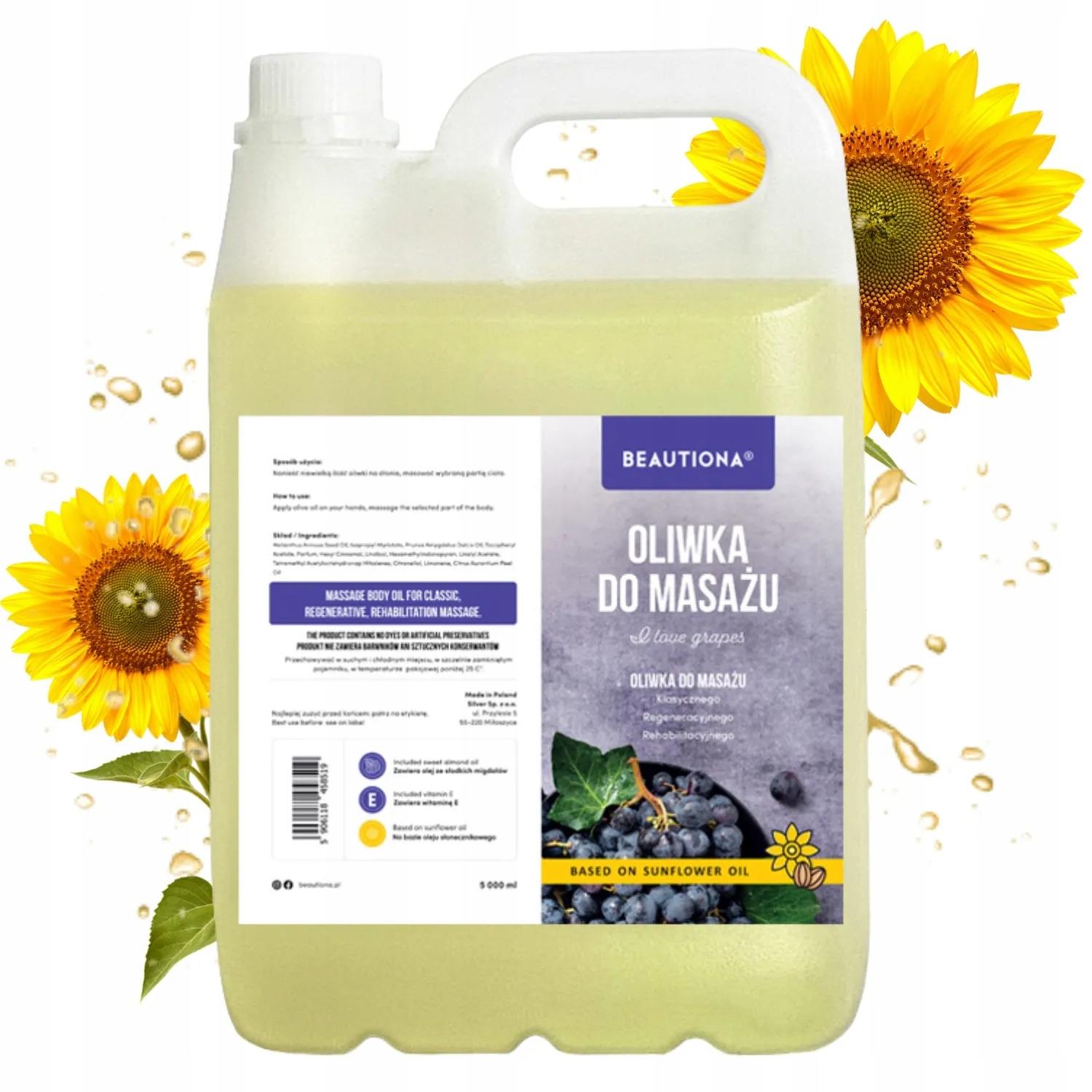 Masážní Olej I Love Grapes Hroznové Víno Slunečnicový Olej 5 L