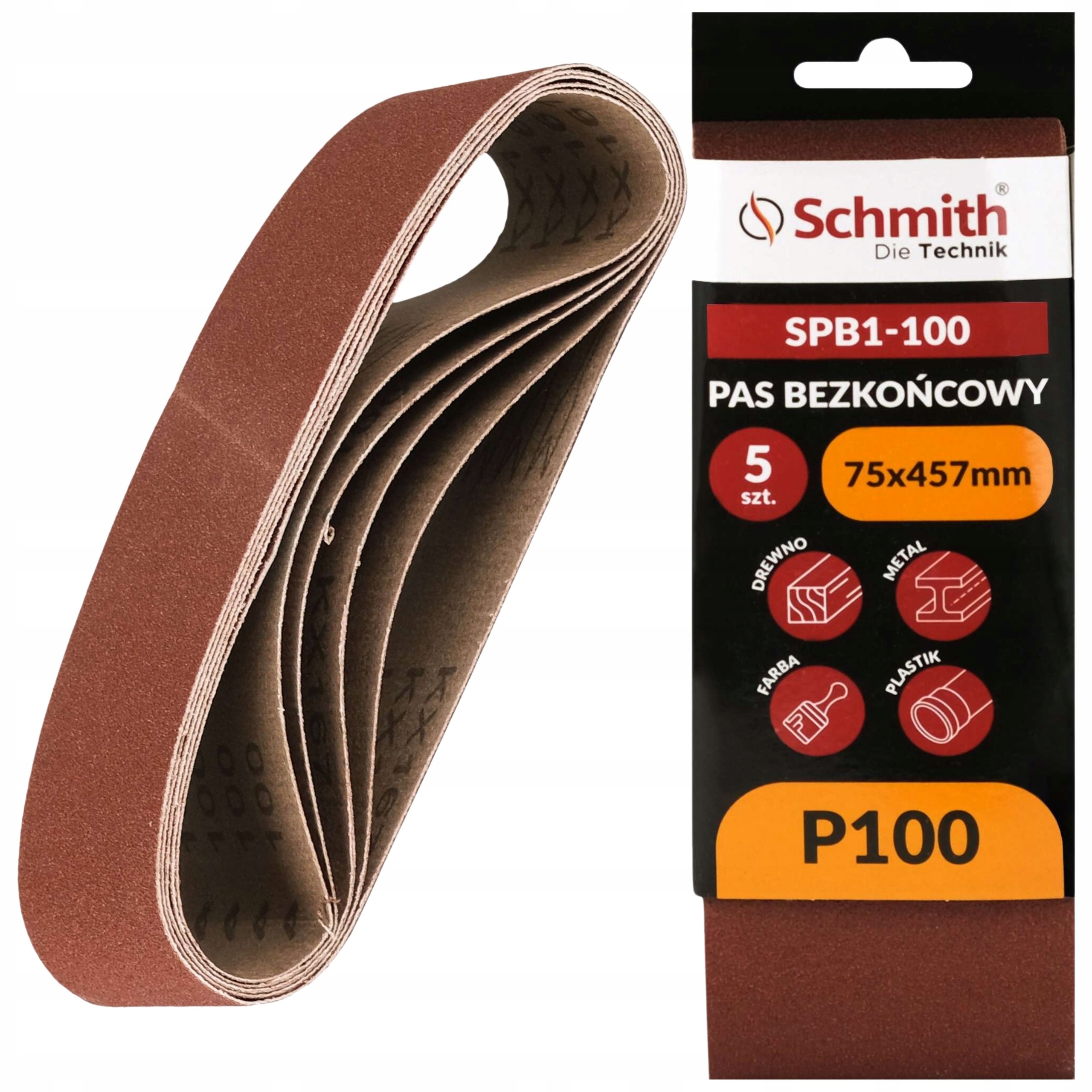 Pas Bezkońcowy Taśma Papier Ścierny P100 75x457mm 5szt. Schmith