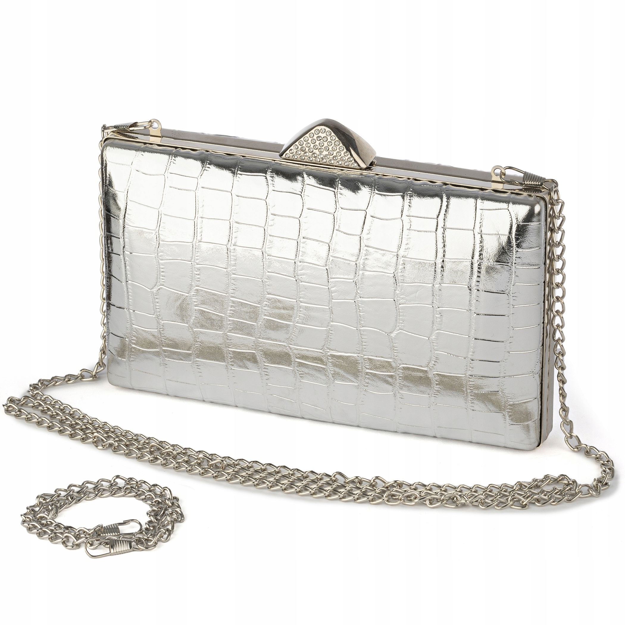 Dámská Kabelka Puzderko Stříbrná Vizitková Psaníčko S Řetízkem Přes Rameno